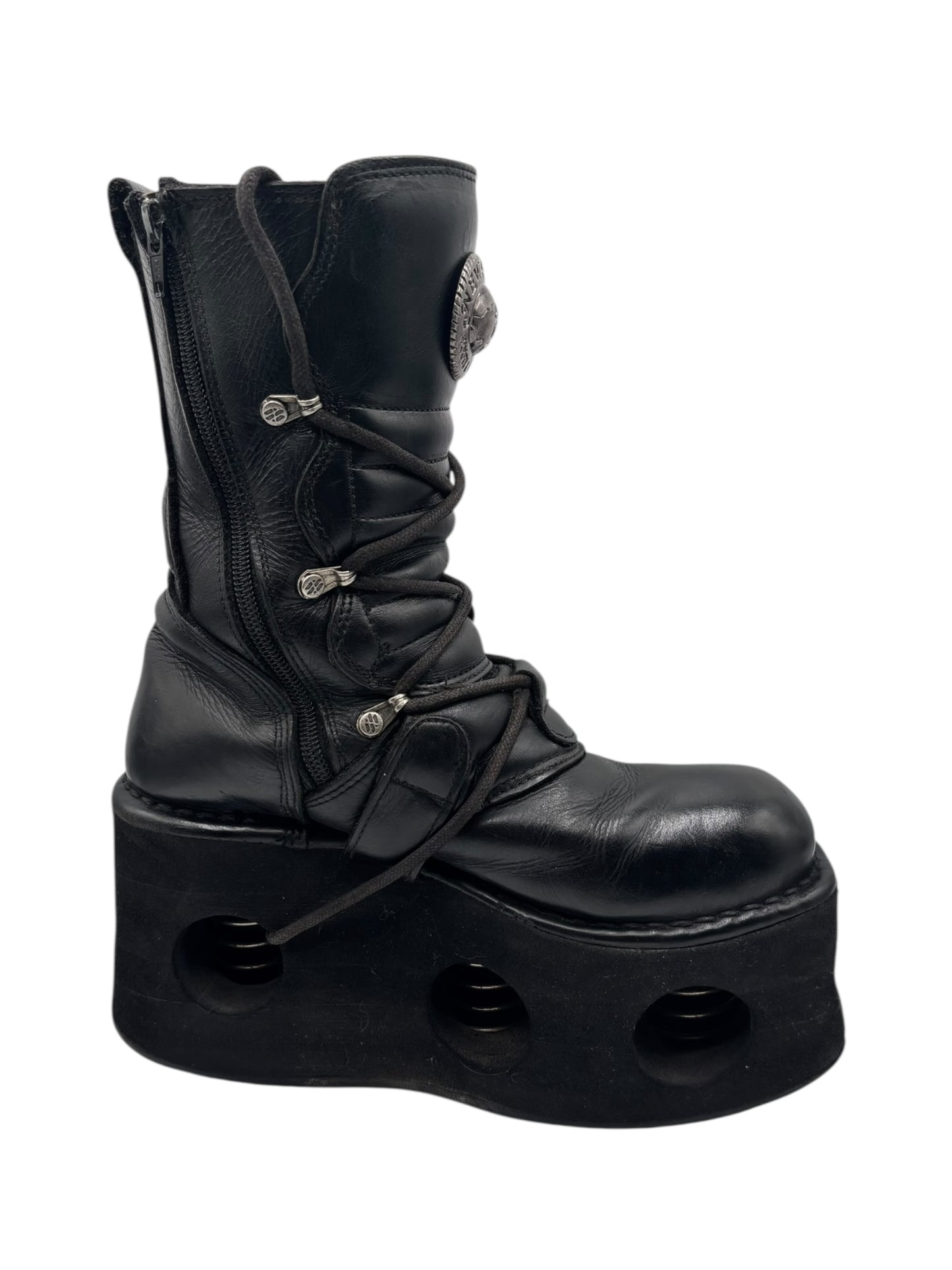 Vintage 90s New Rock mid-calf leather Neptuno platform boots size 40