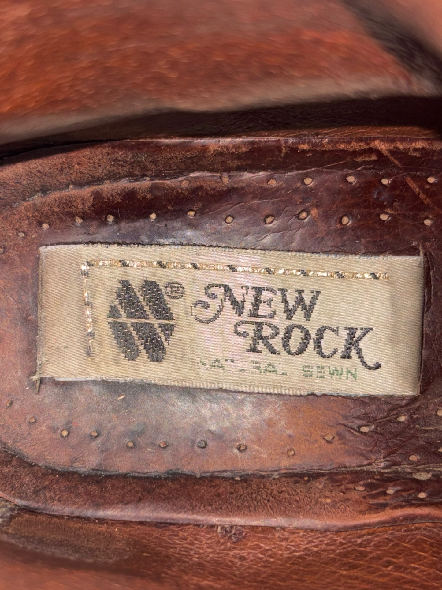 Vintage New Rock brown hand-made leather red heels size 37