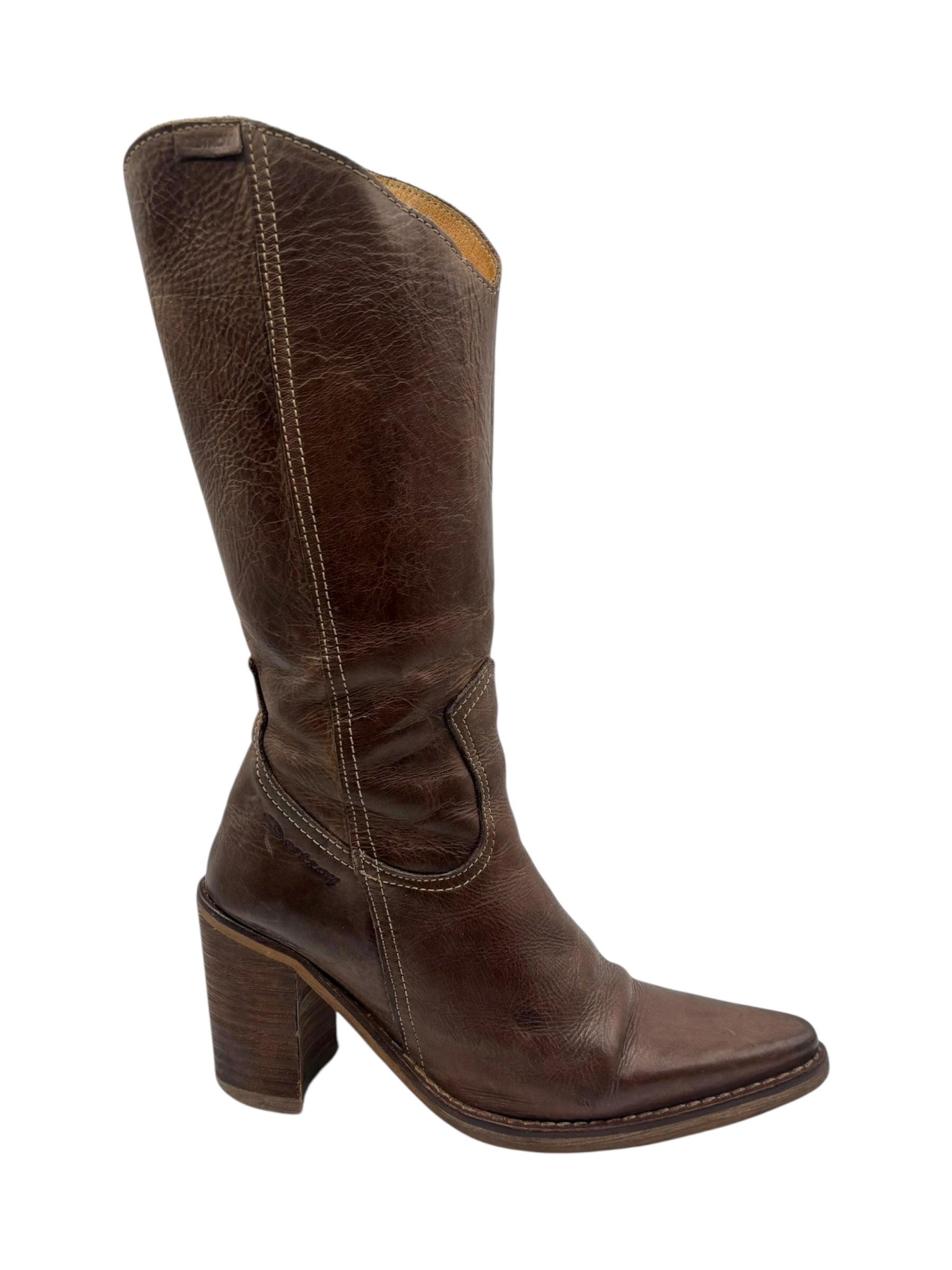 Vintage Destroy brown pointy leather boots size 36