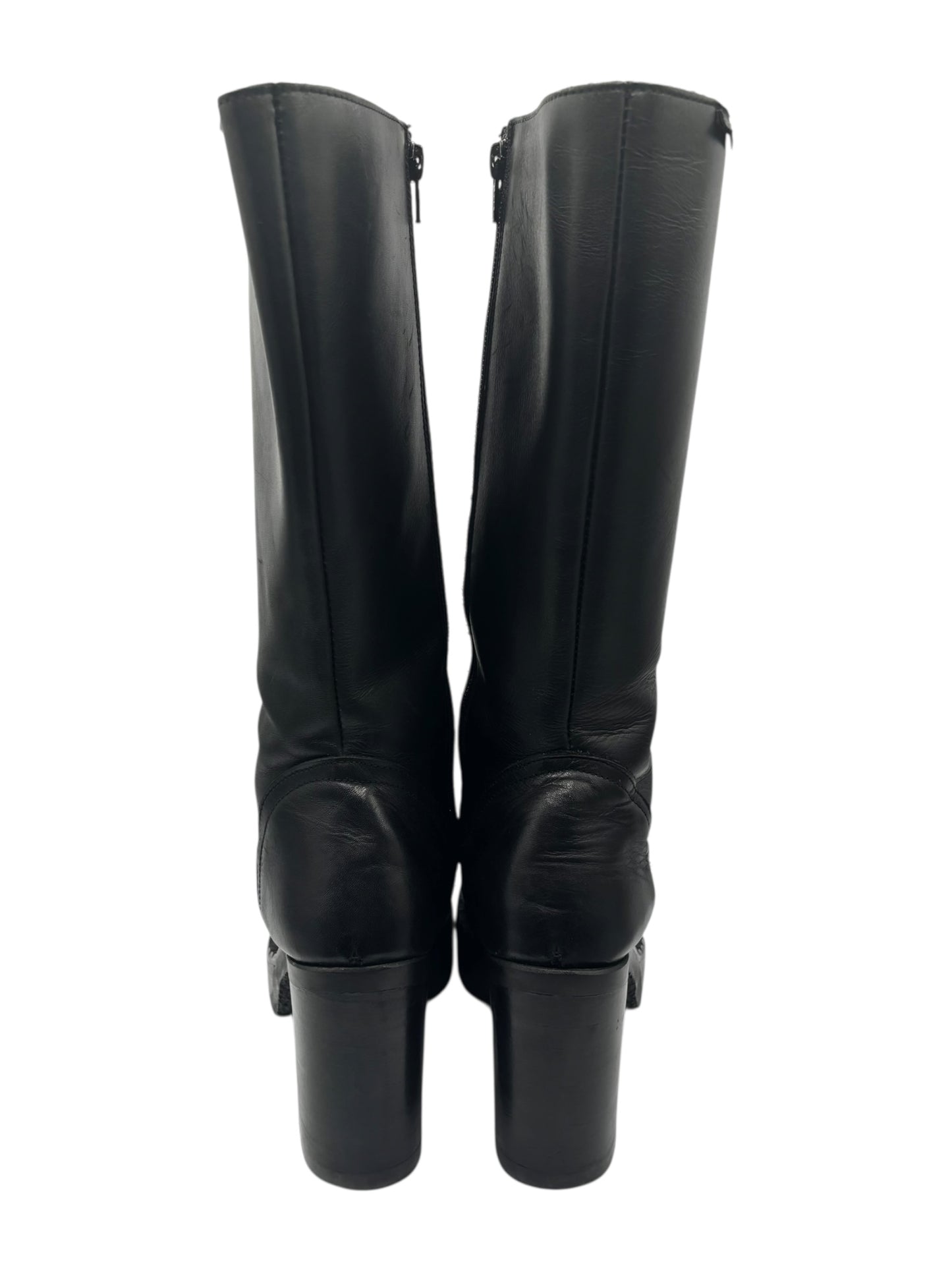 Beautiful vintage 90s Destroy knee high black block platform boots size 38