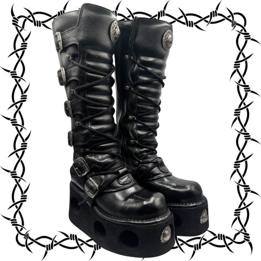 Vintage New Rock knee high neptuno platform boots size 38