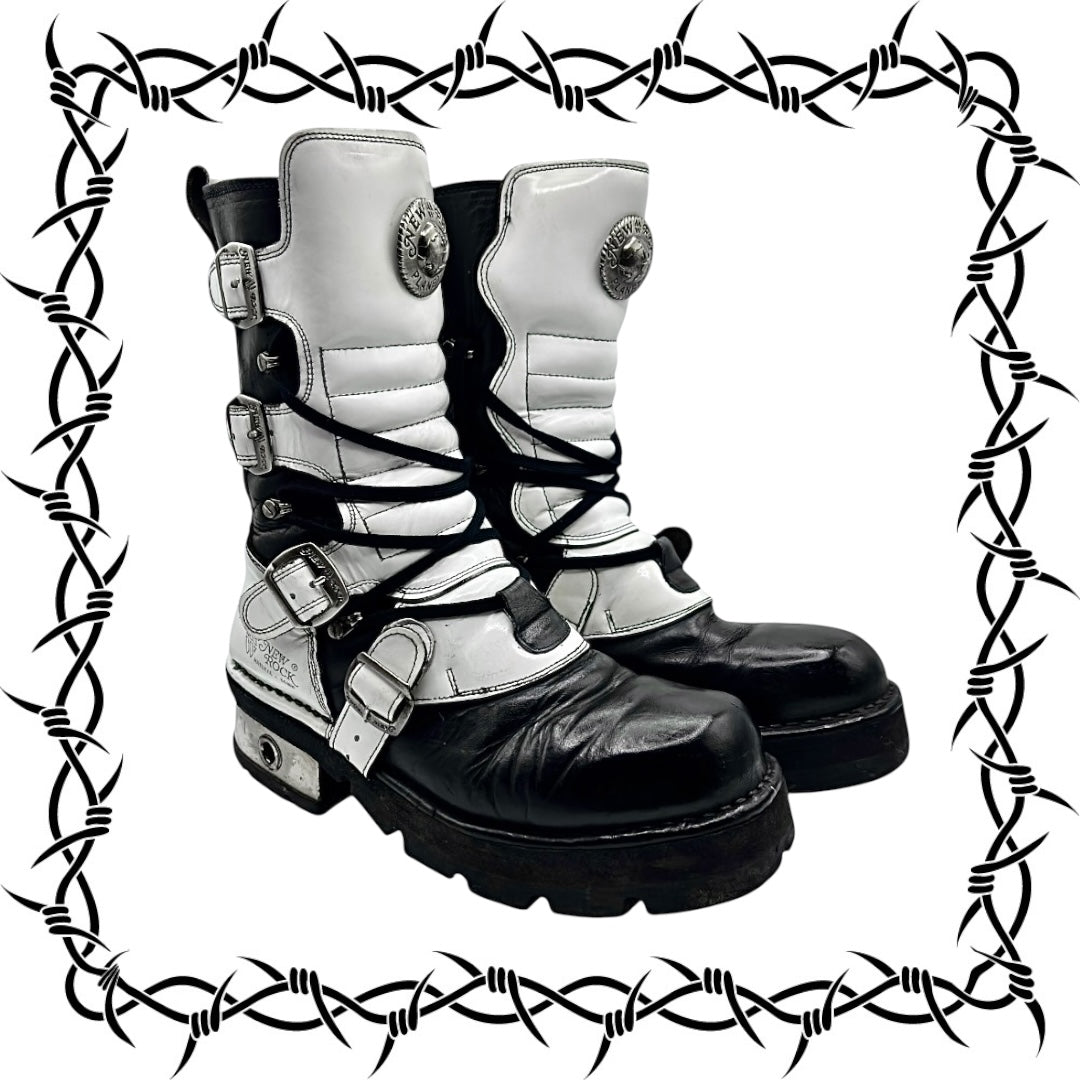 Vintage New Rock white black boots size 42