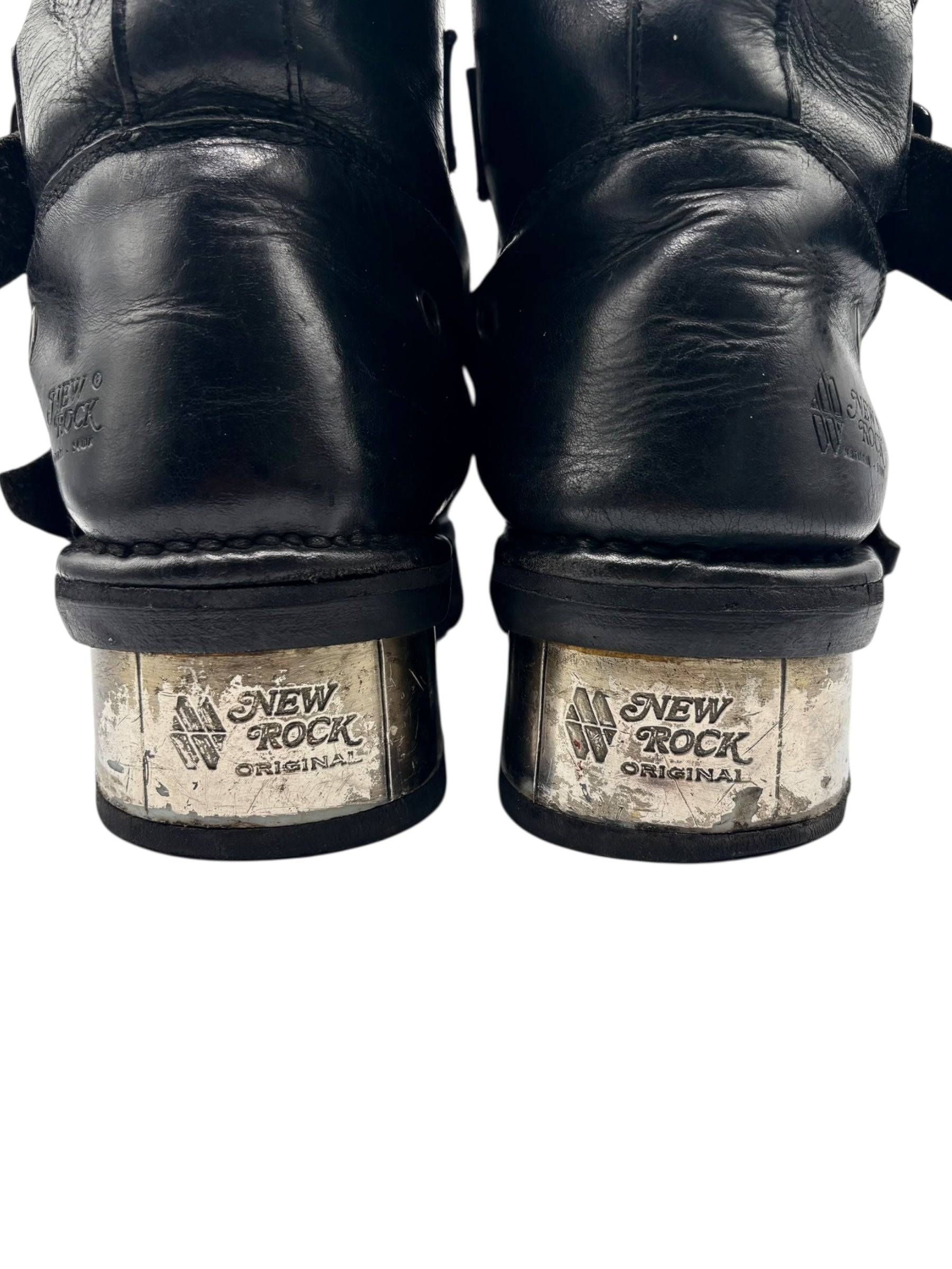 Extremely rare vintage New Rock buckled raised-heel leather boots size 42