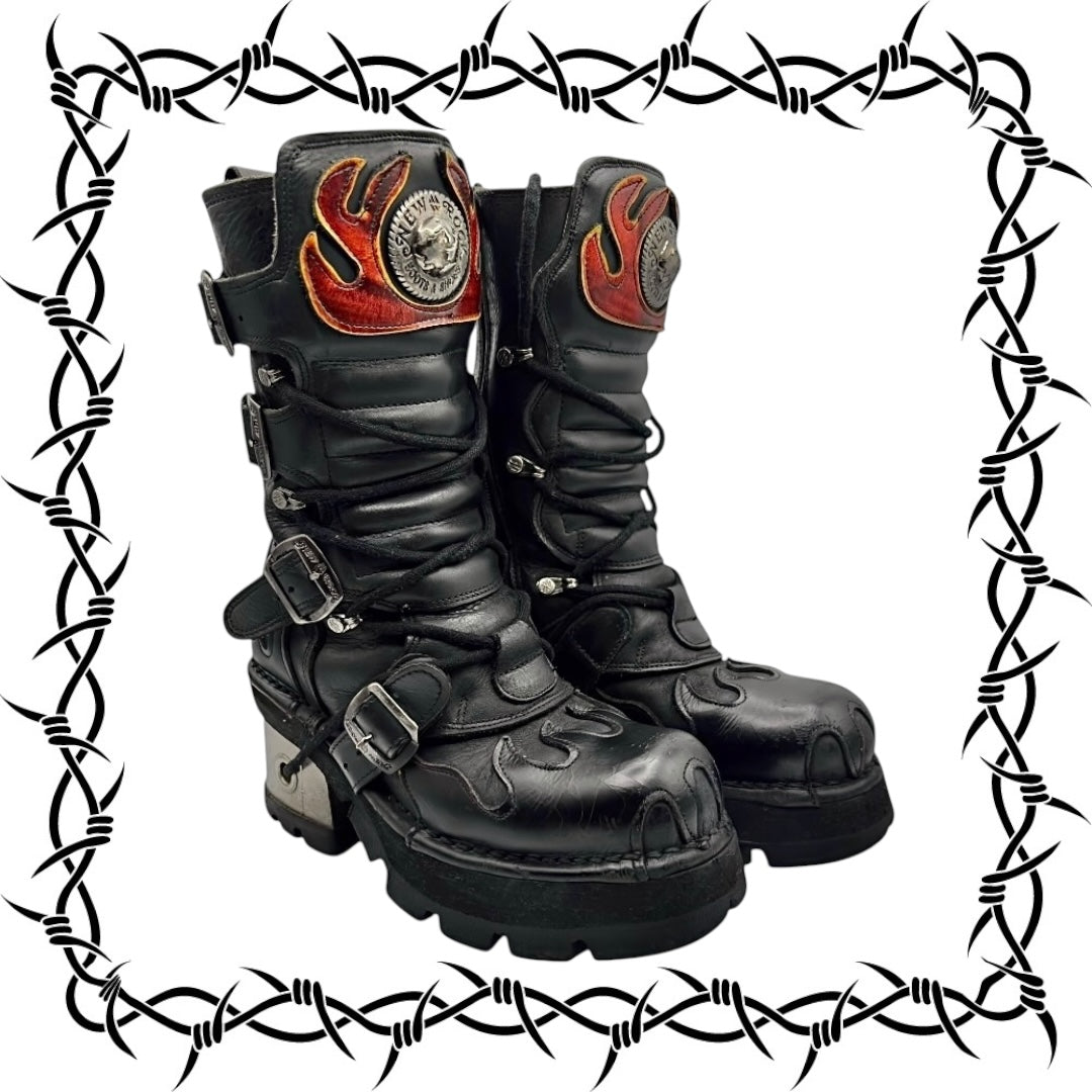 Vintage New Rock flame leather mid-calf boots size 38