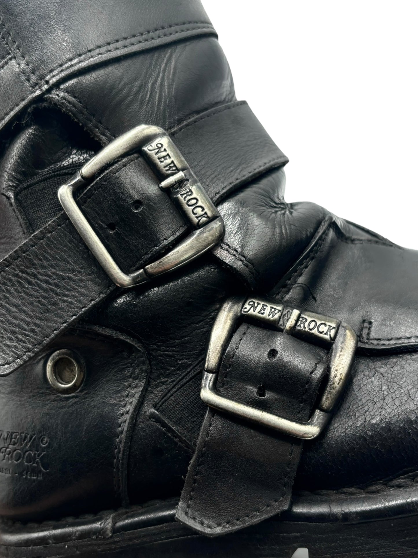 Extremely rare vintage New Rock buckled raised-heel leather boots size 42