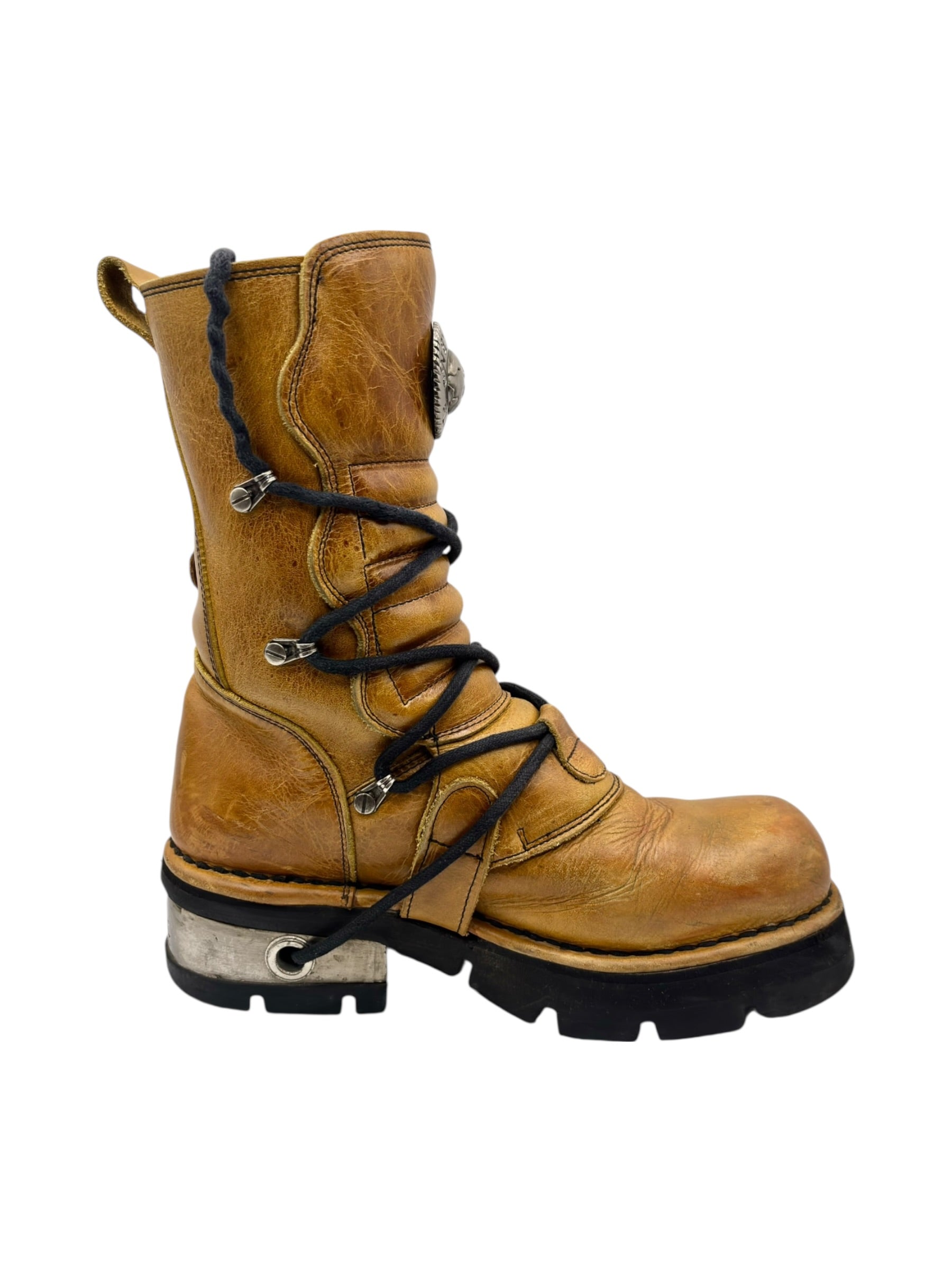 Vintage New Rock yellow raised heel leather boots size 39