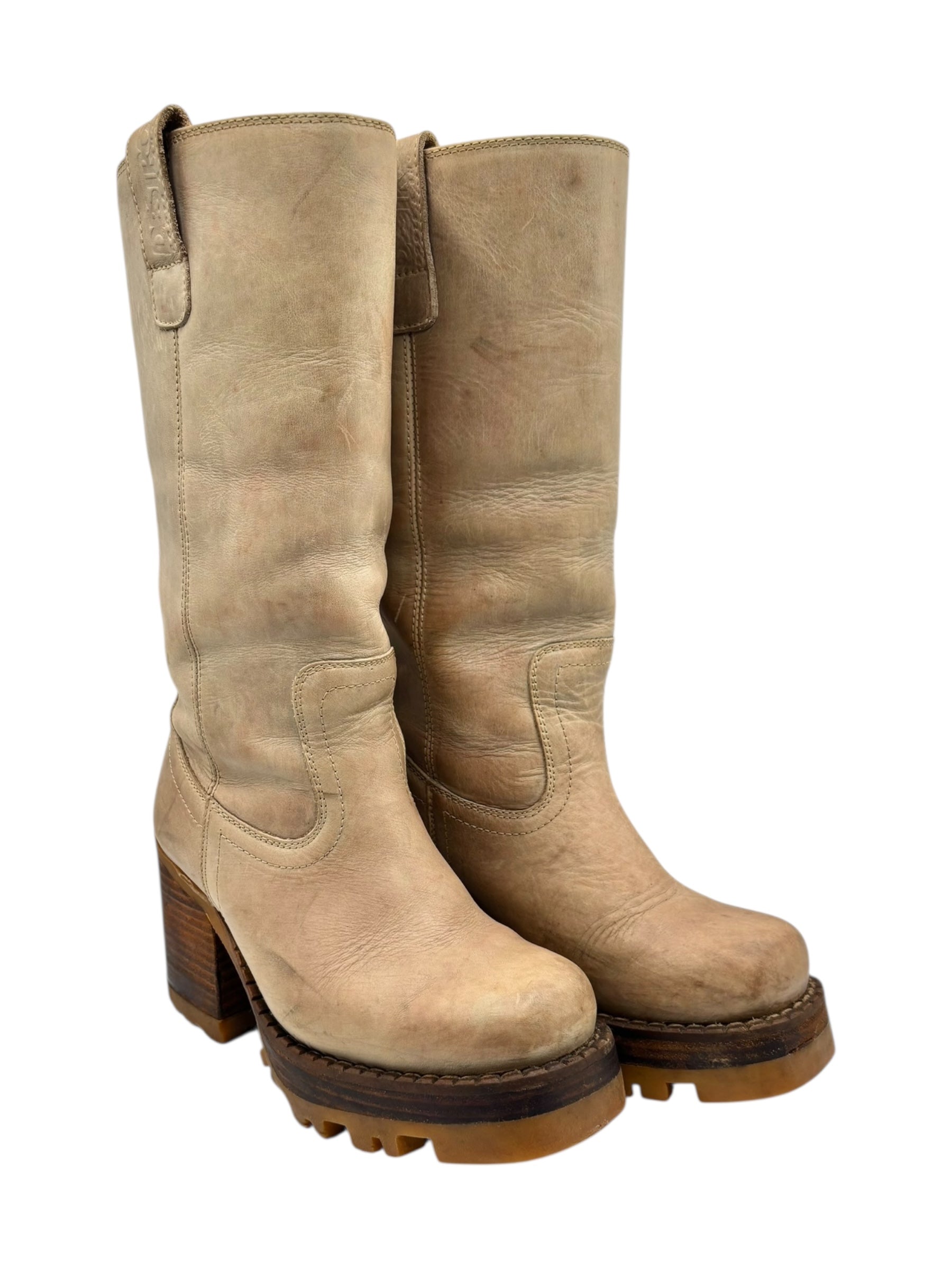 Beautiful vintage 90s Destroy ankle beige block platform boots size 36