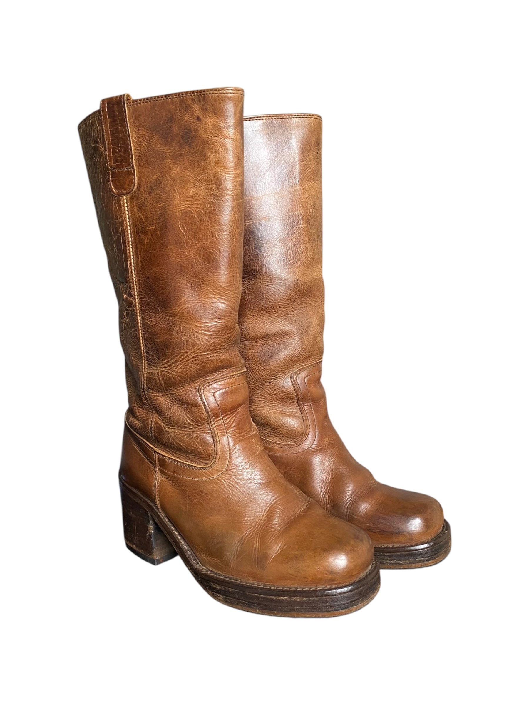 Vintage Destroy block platform leather boots size 36