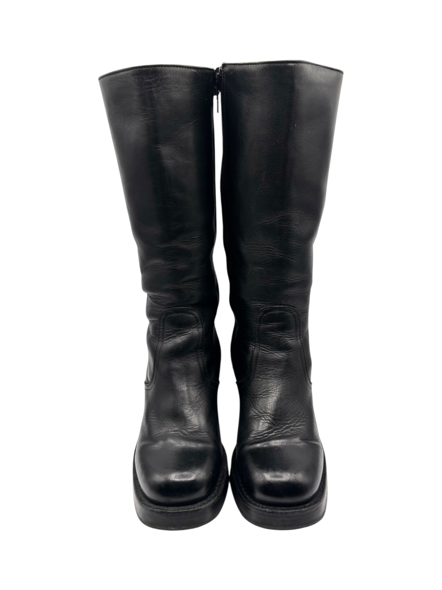 Vintage Destroy knee high block platform leather boots size 38
