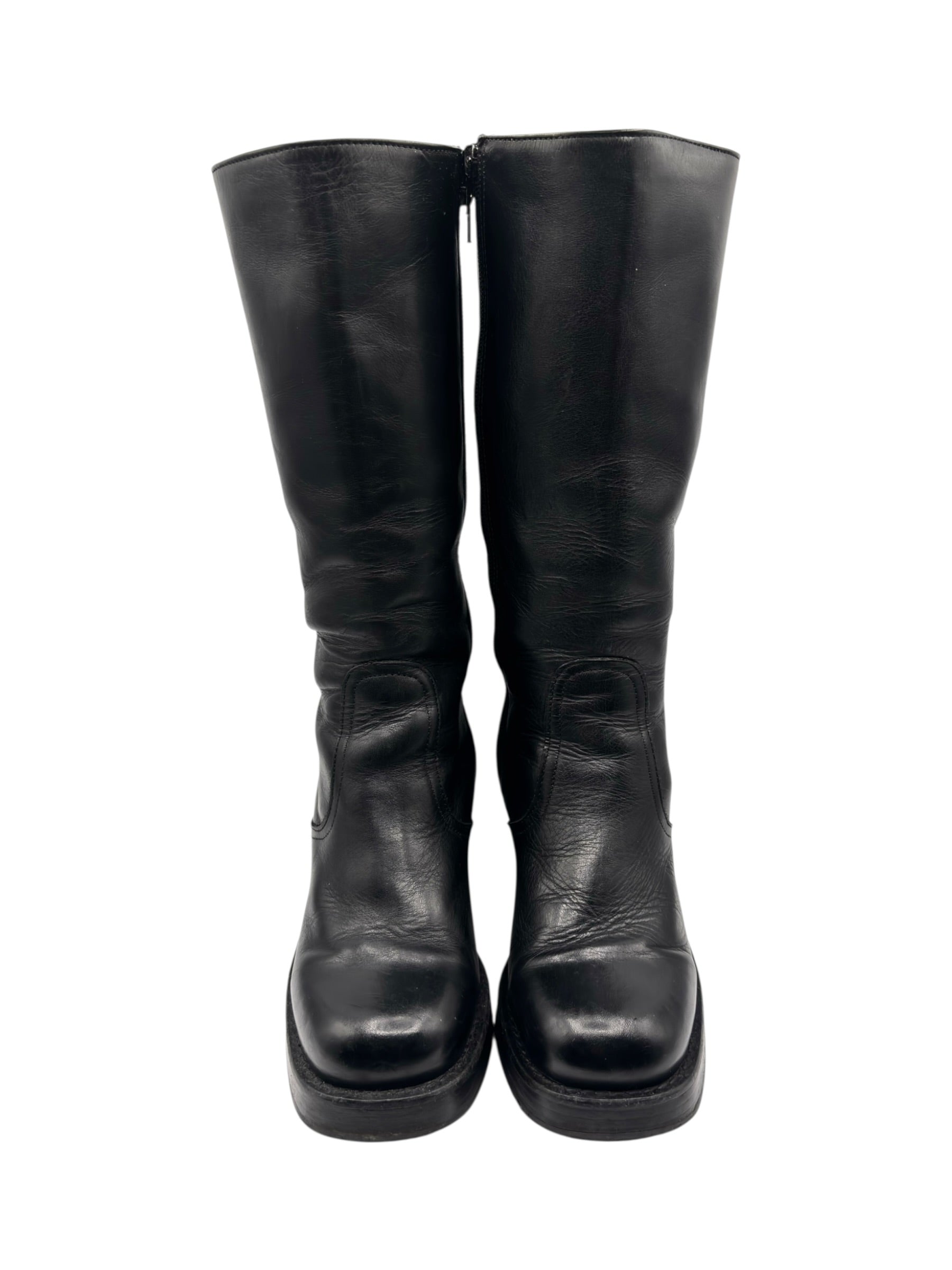 Vintage Destroy knee high block platform leather boots size 38