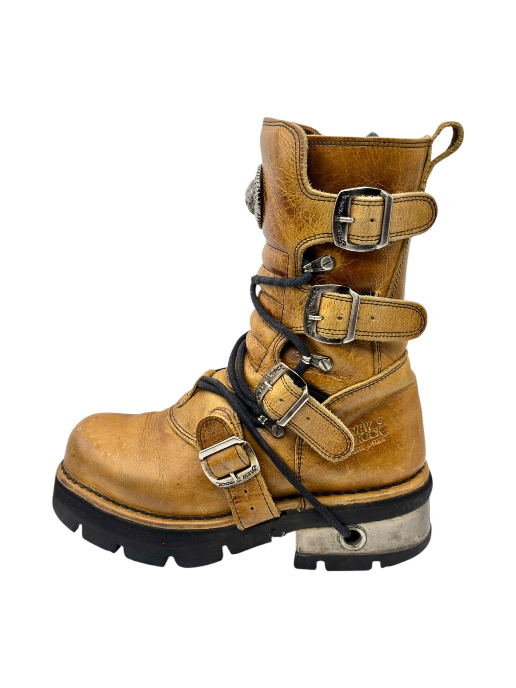 Vintage New Rock yellow raised heel leather boots size 39