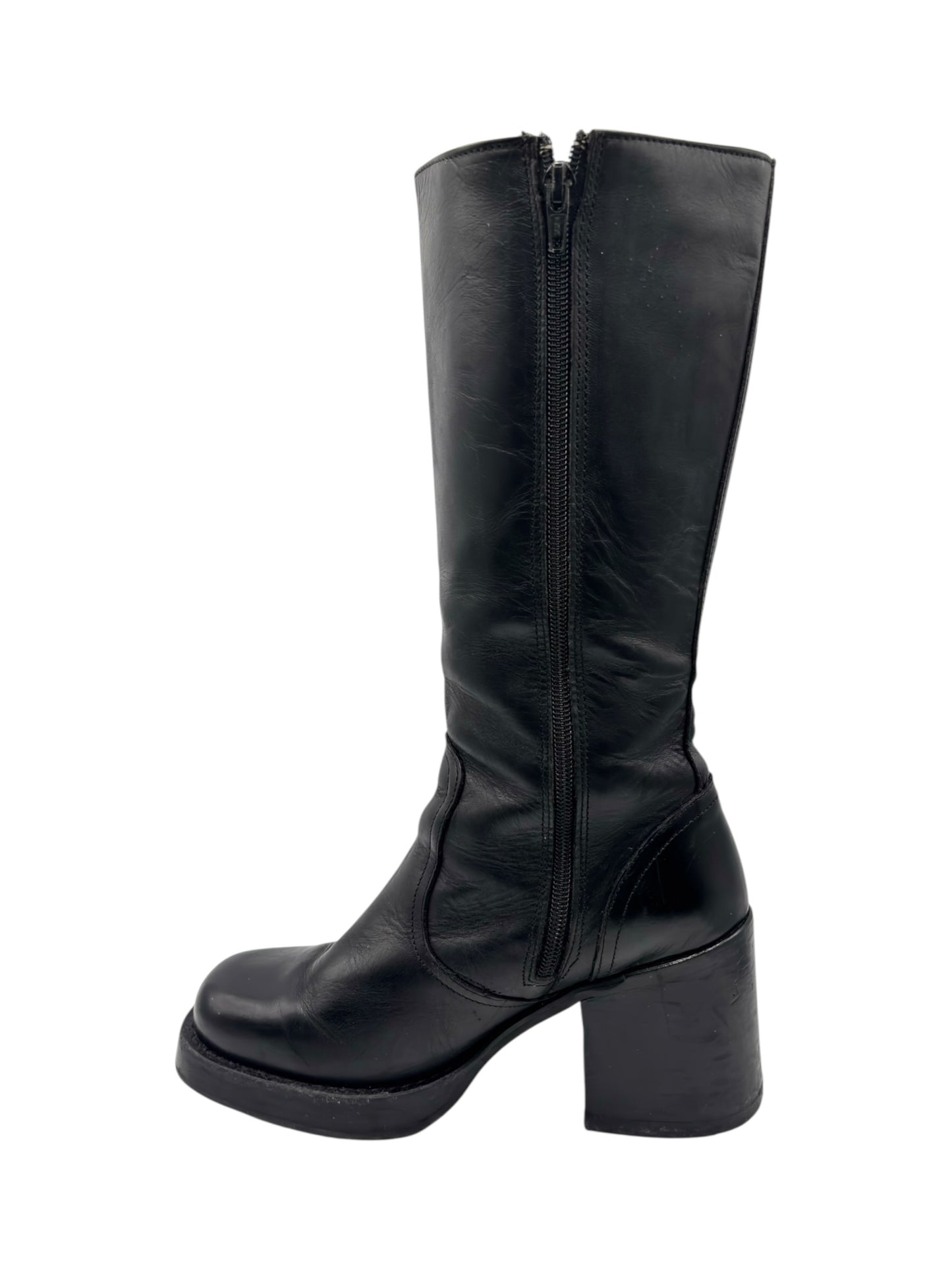 Vintage Destroy knee high block platform leather boots size 38