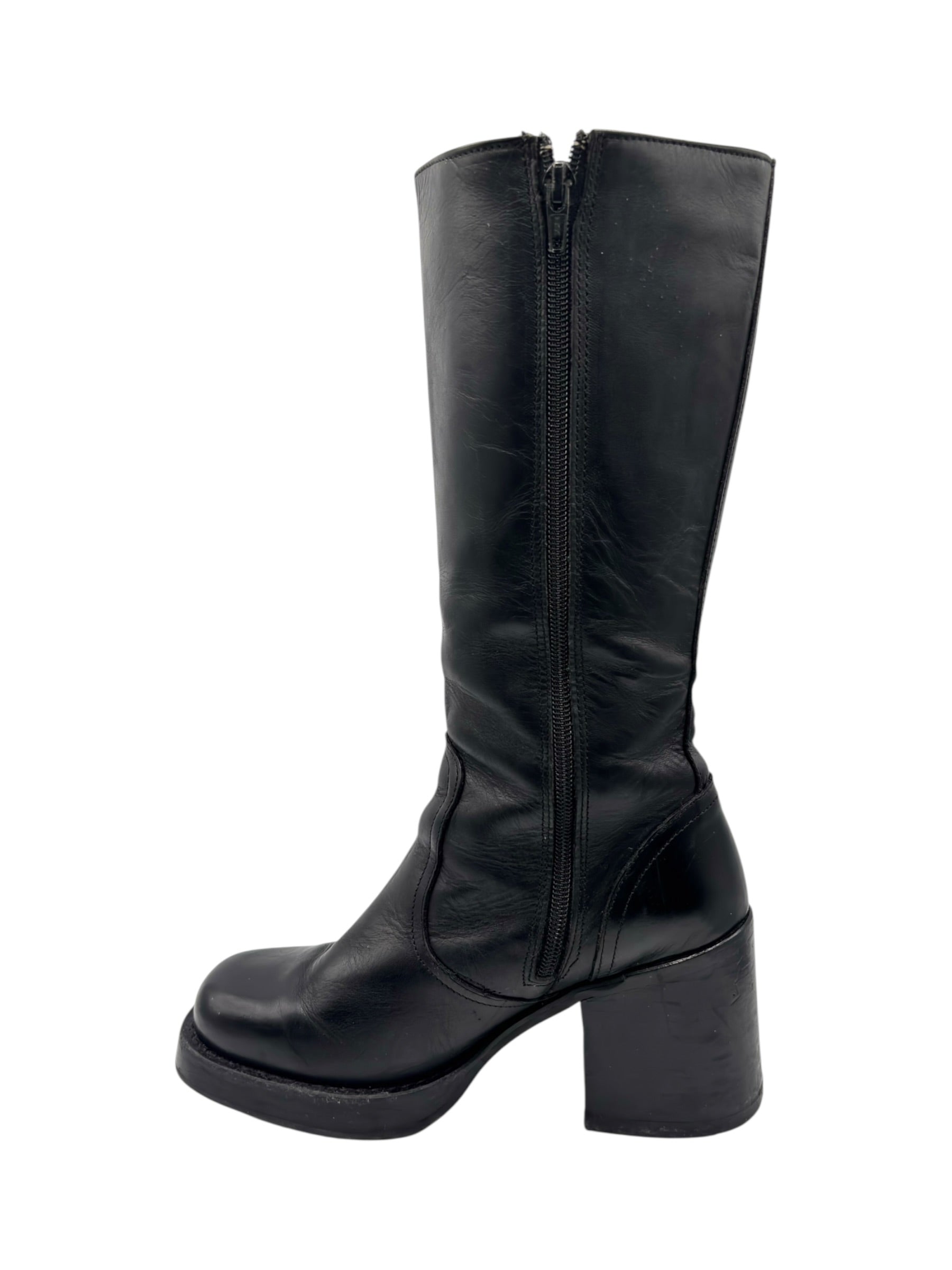 Vintage Destroy knee high block platform leather boots size 38