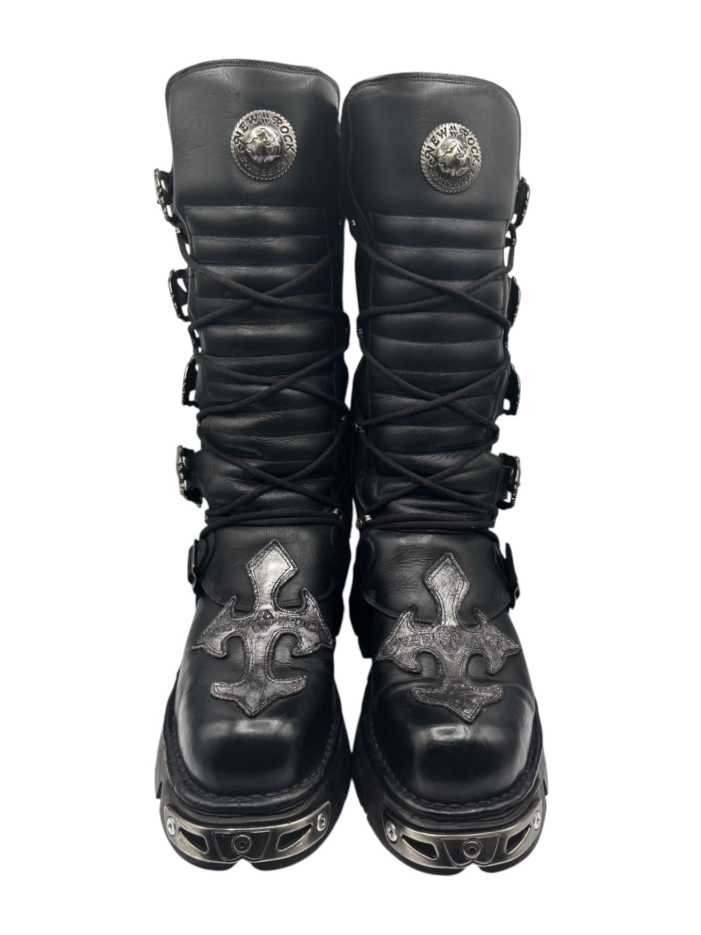 Vintage New Rock knee high leather cross boots size 46