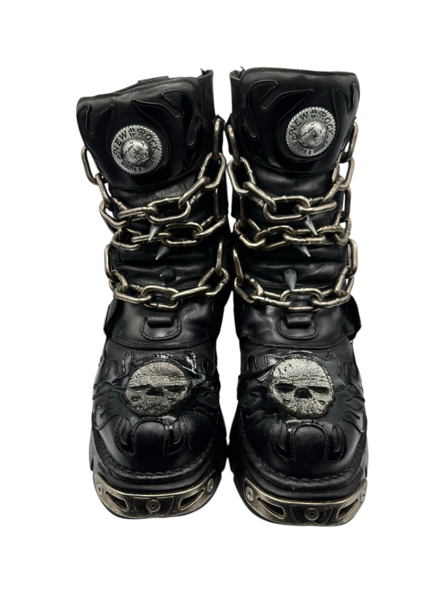 Vintage New Rock chained skull leather boots