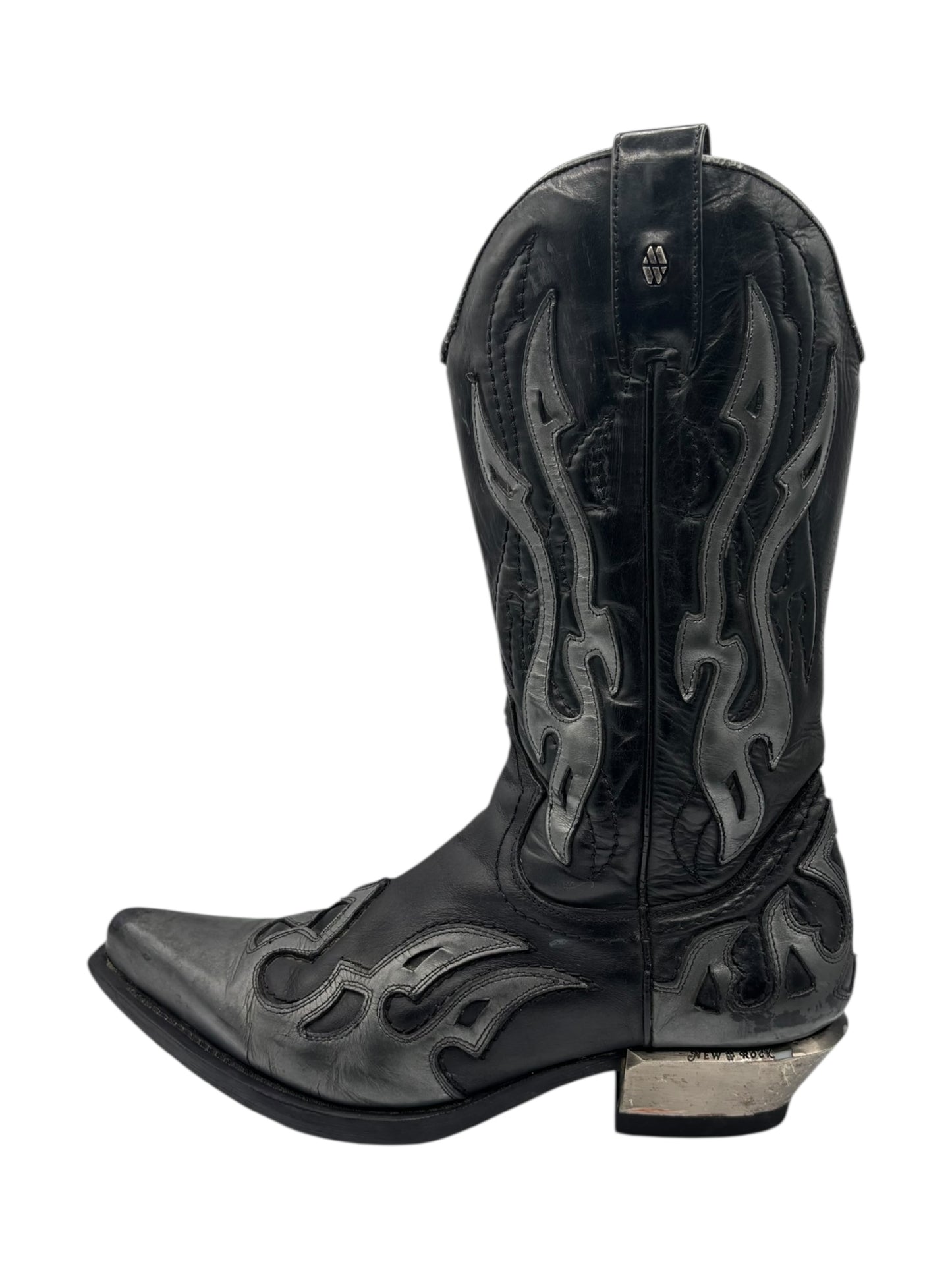 Beautiful vintage New Rock grey flame leather cowboy boots size 42