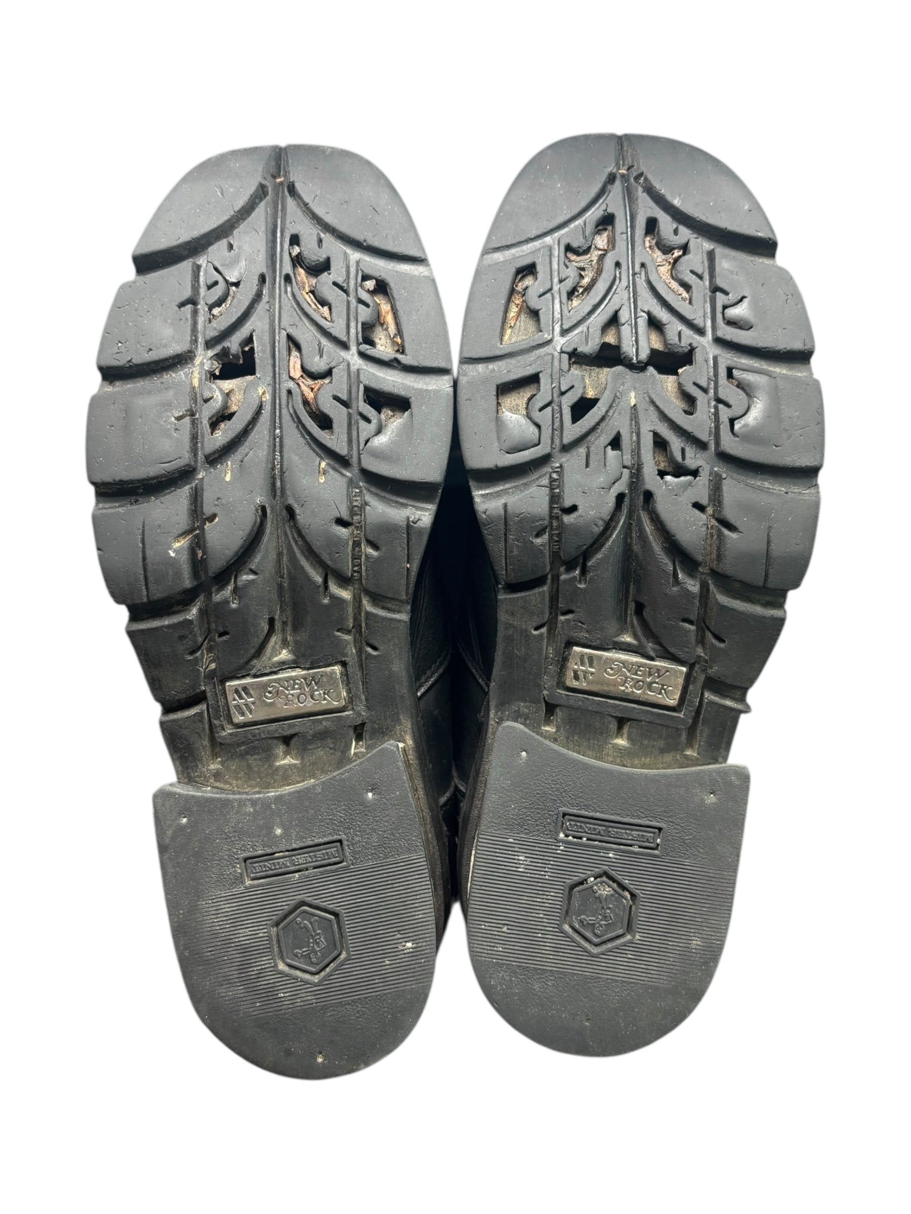 Extremely rare vintage New Rock buckled raised-heel leather boots size 42