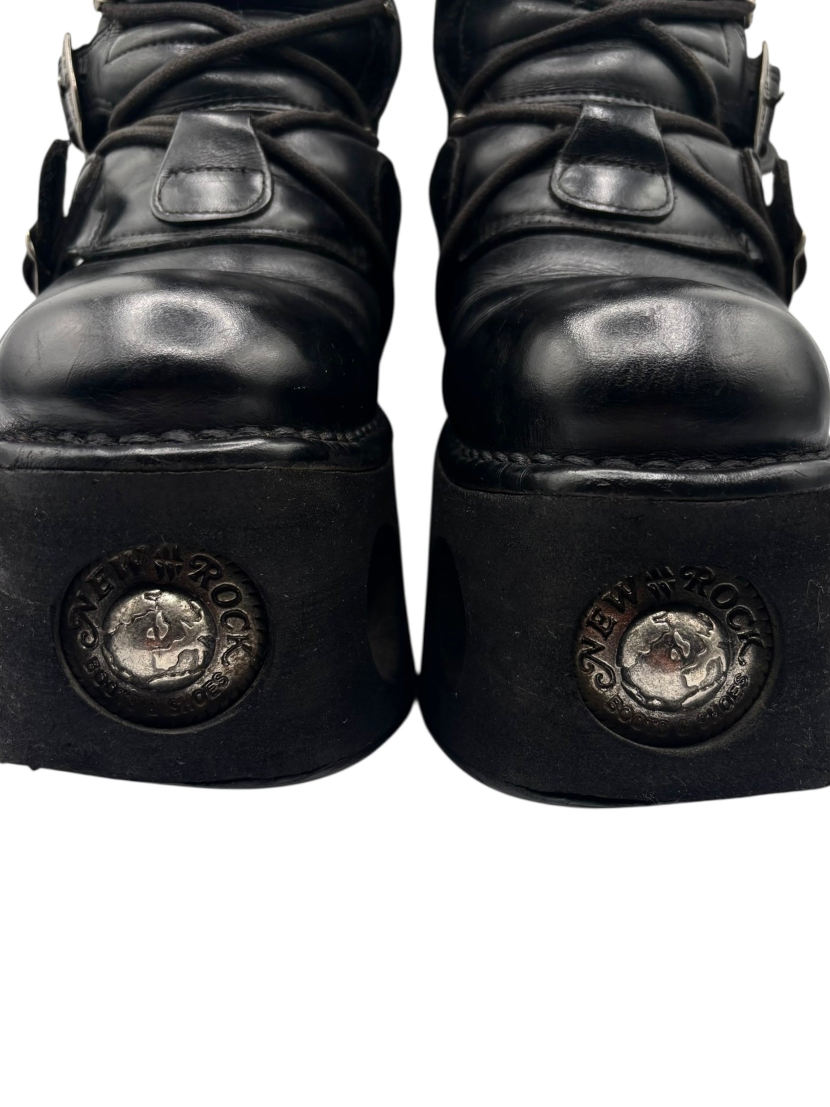 Vintage 90s New Rock mid-calf leather Neptuno platform boots size 40