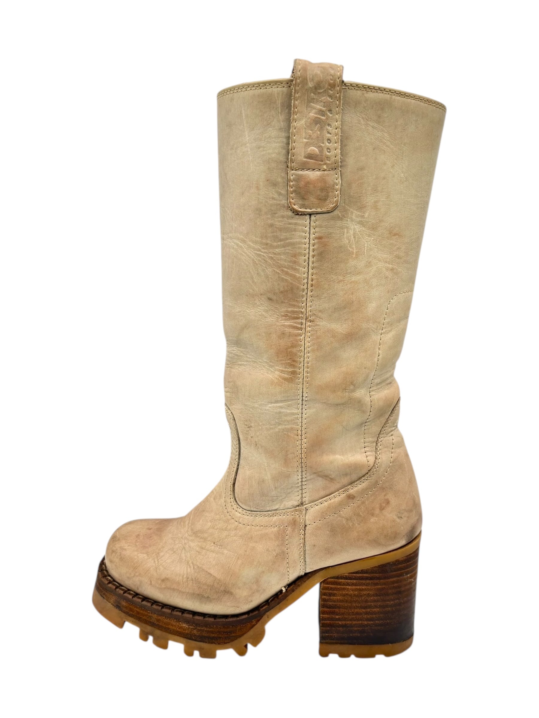 Beautiful vintage 90s Destroy ankle beige block platform boots size 36