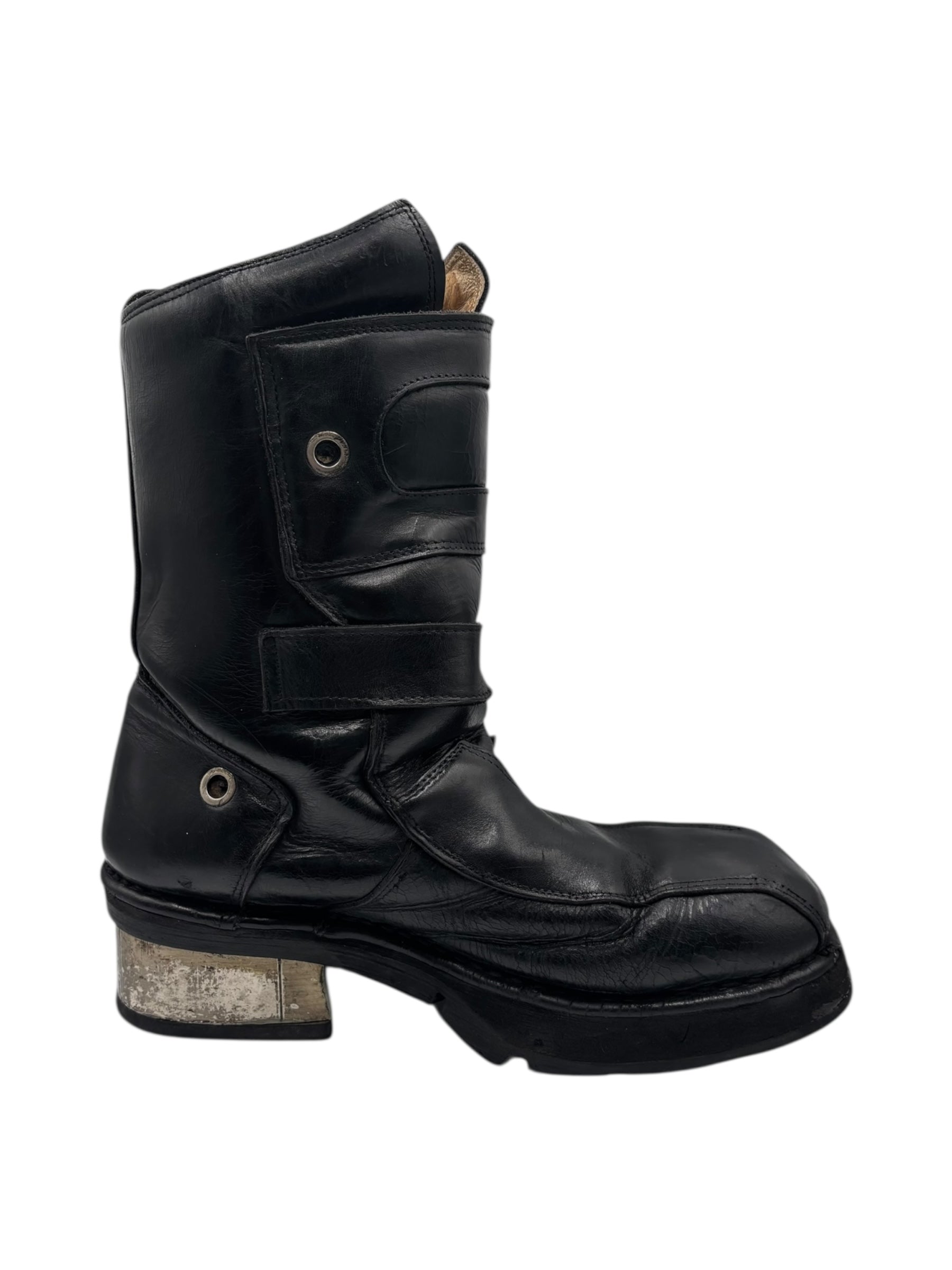 Extremely rare vintage New Rock buckled raised-heel leather boots size 42