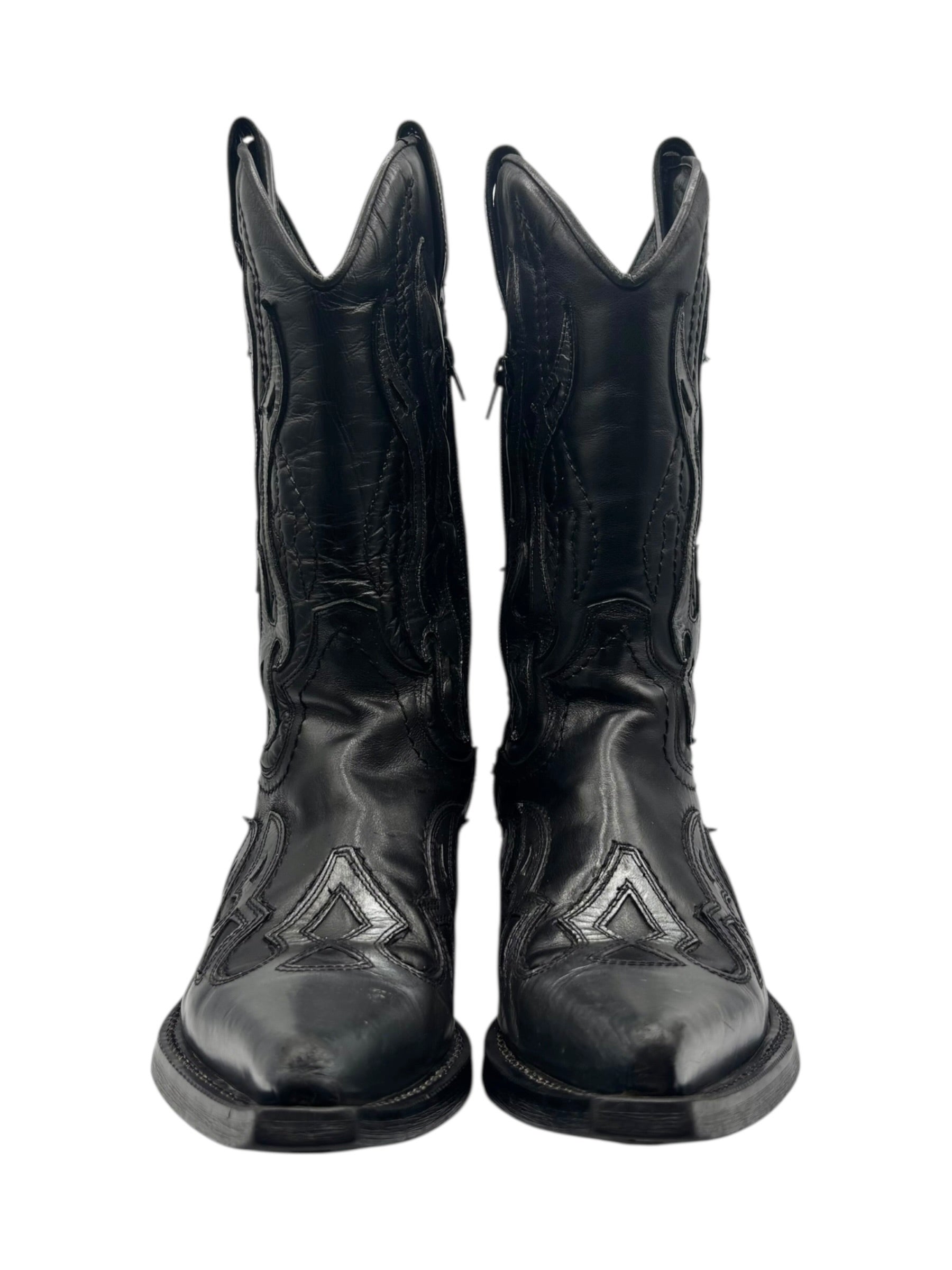 Beautiful vintage New Rock grey flame leather cowboy boots size 41