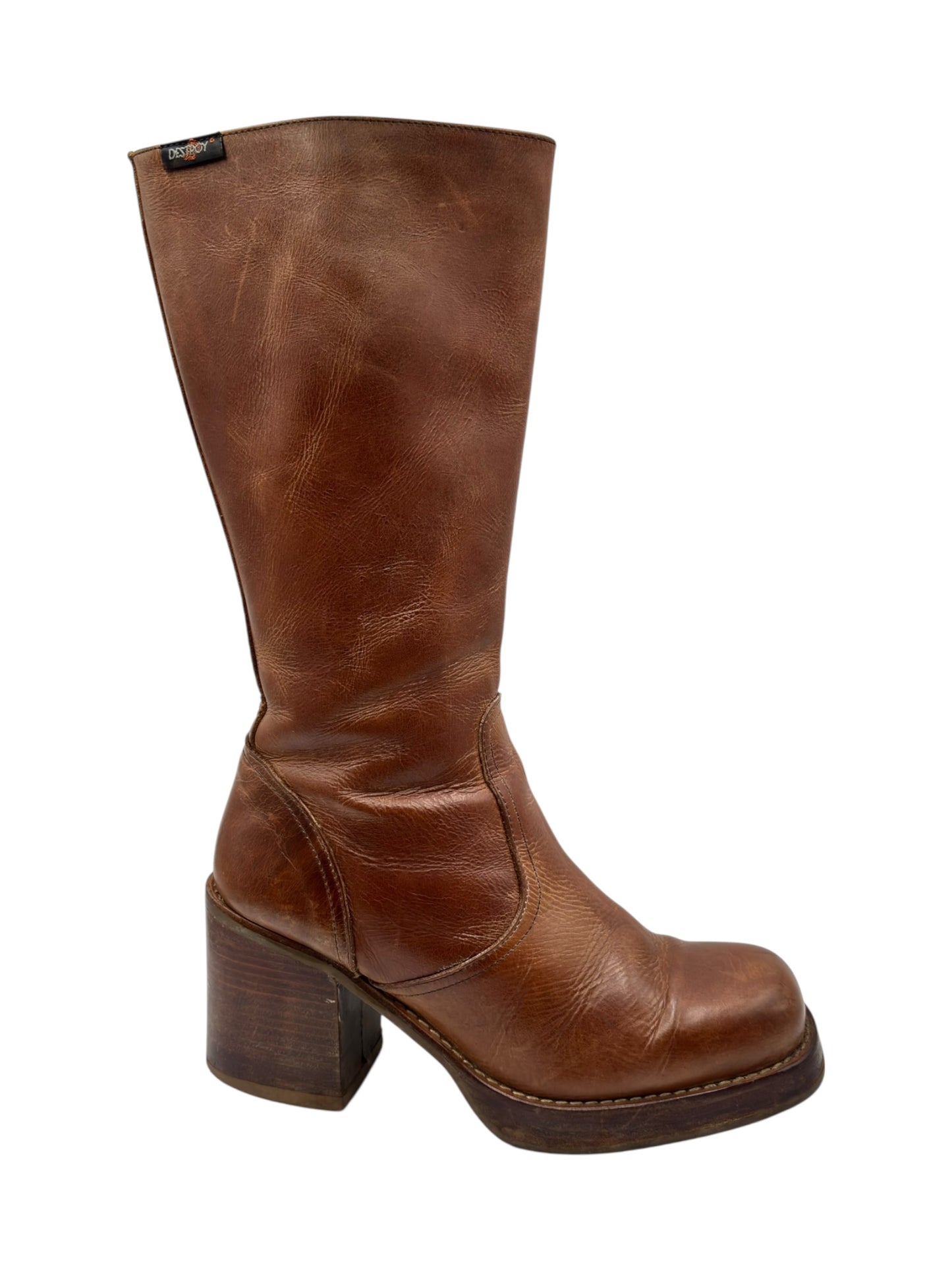 Vintage Destroy knee high block platform leather boots size 40