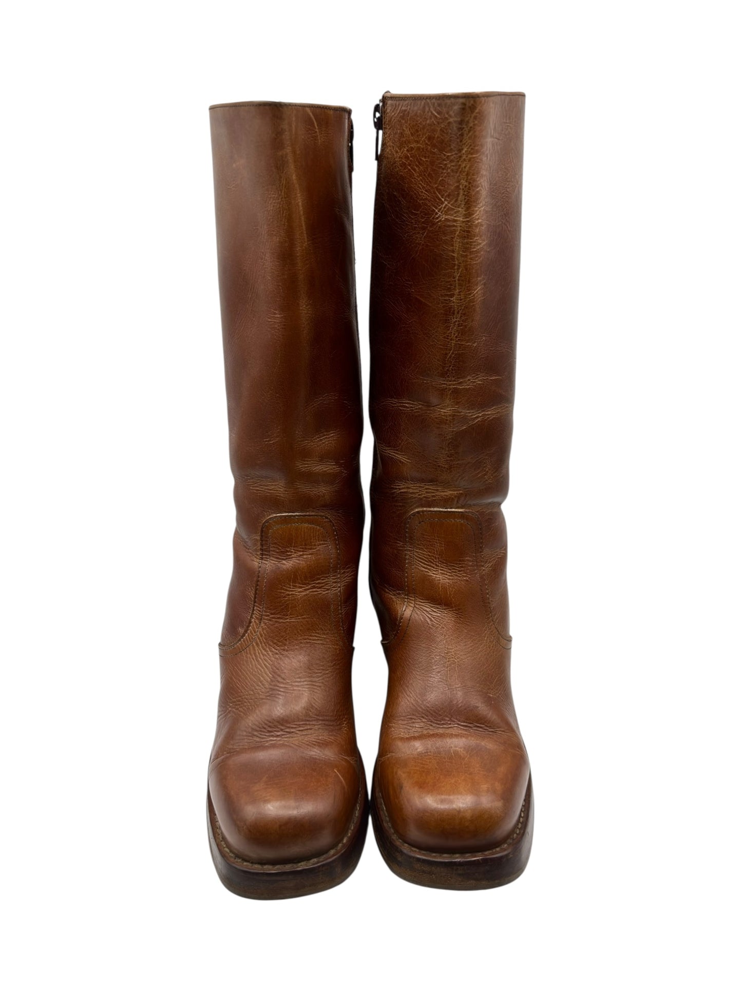 Vintage Destroy knee high block platform leather boots size 40