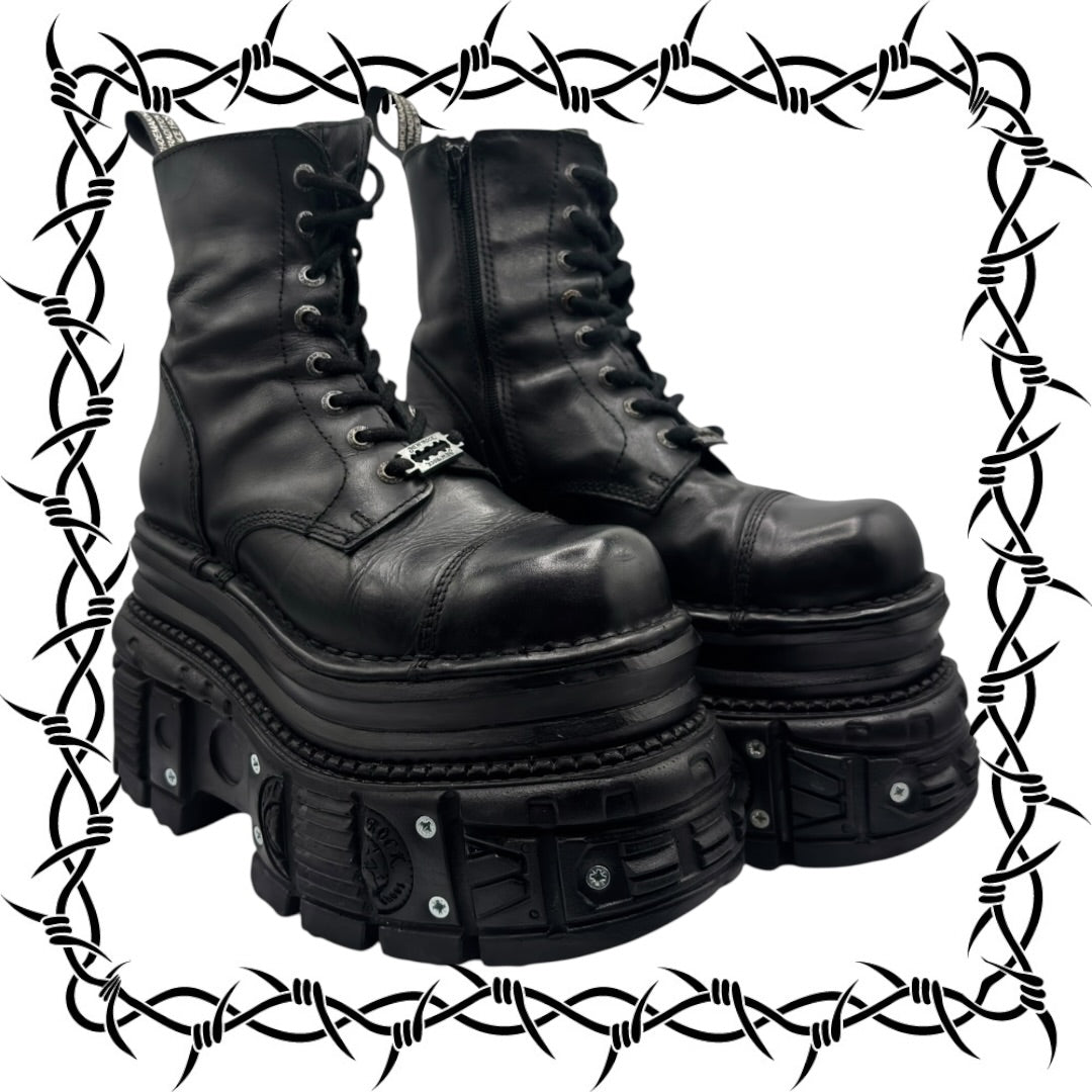 New Rock mega platform techno leather boots