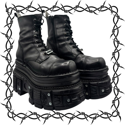 New Rock mega platform techno leather boots