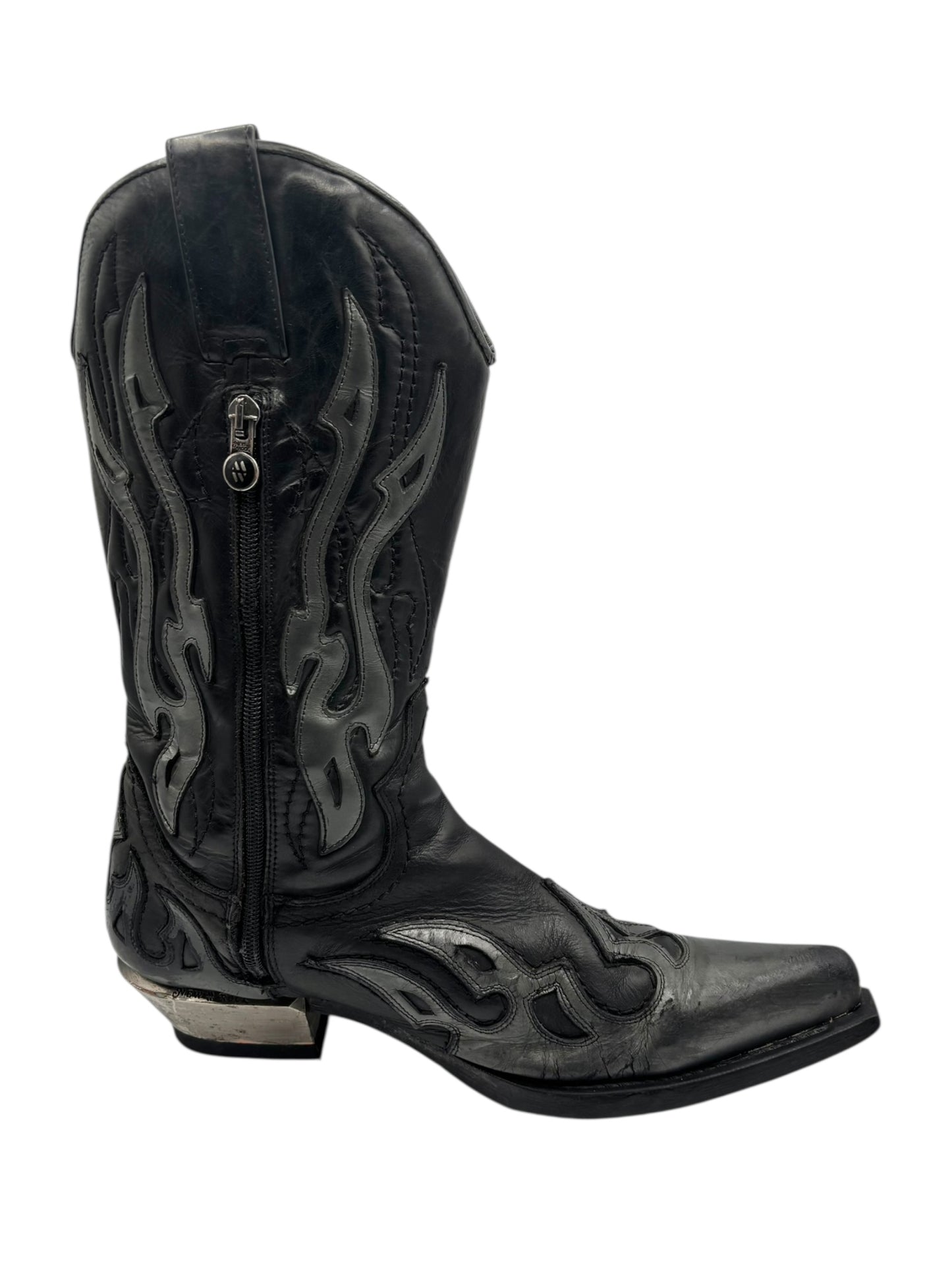 Beautiful vintage New Rock grey flame leather cowboy boots size 42