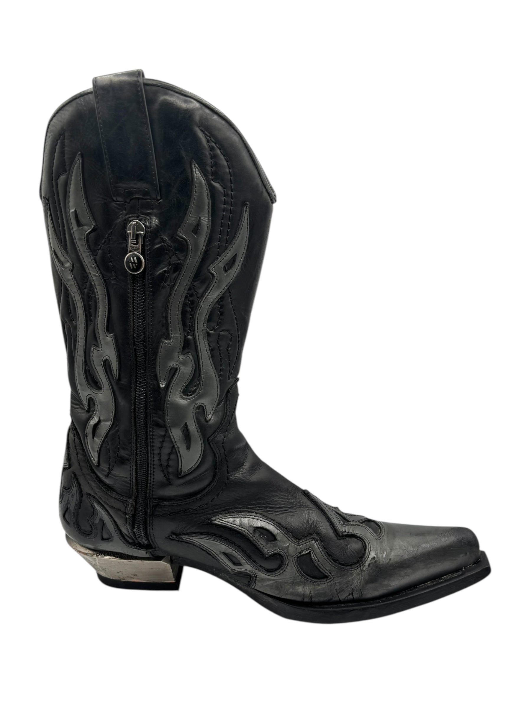 Beautiful vintage New Rock grey flame leather cowboy boots size 42