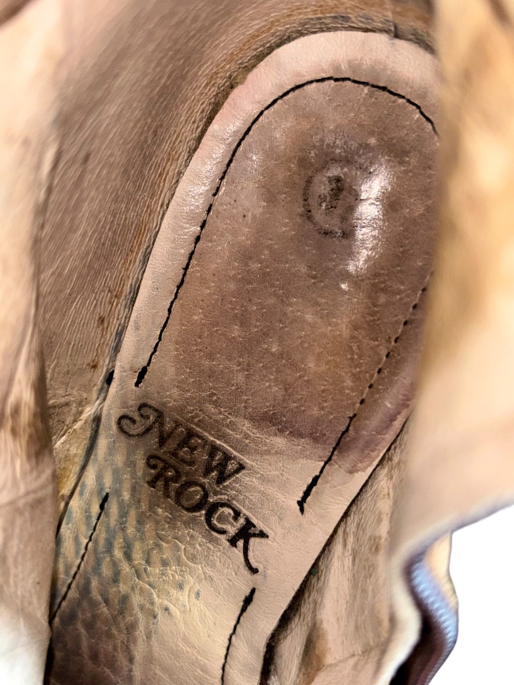 Vintage New Rock beige mid-calf leather biker heels size 37