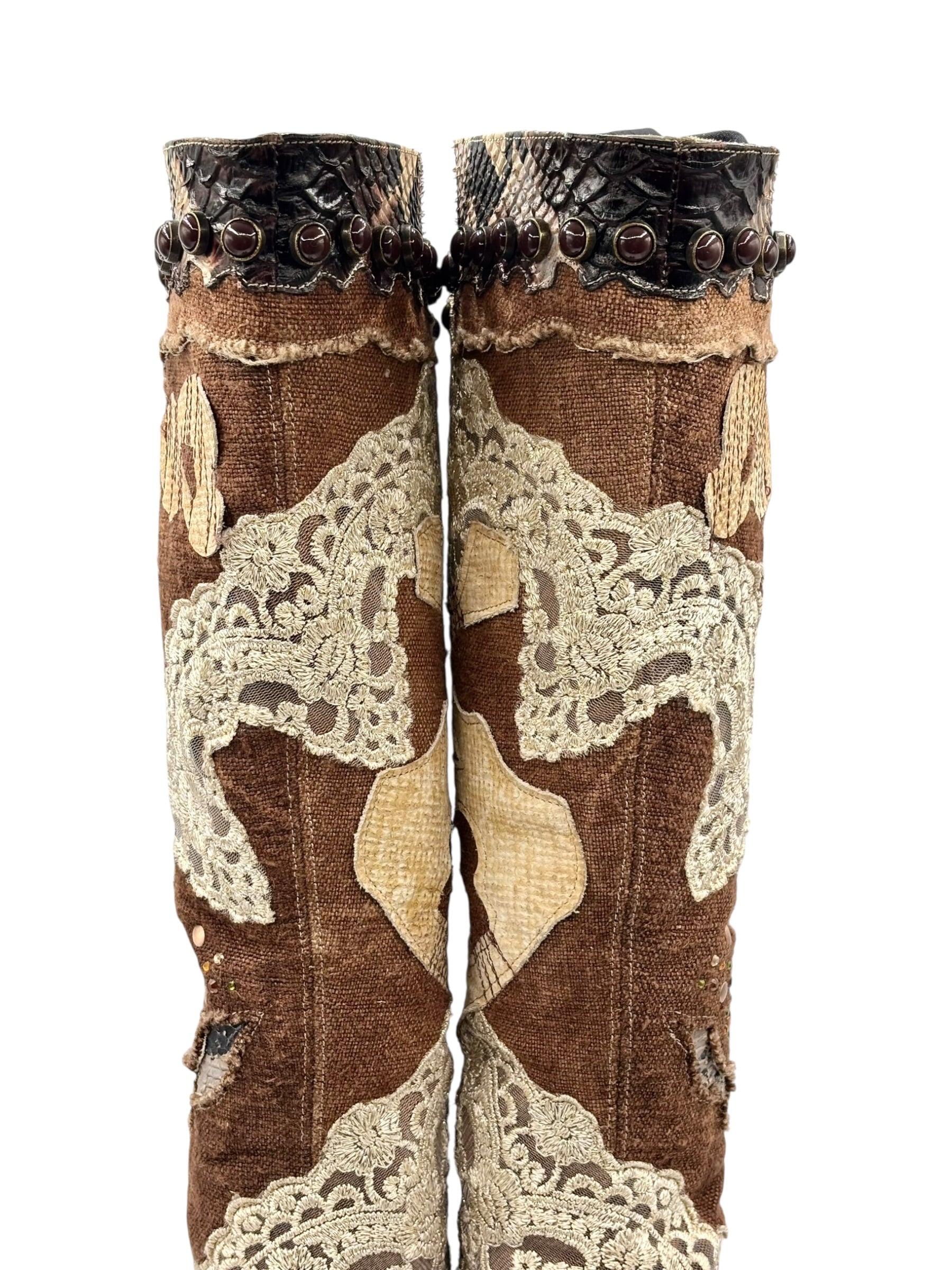 Vintage El Dantes knee high patterned boots size 37