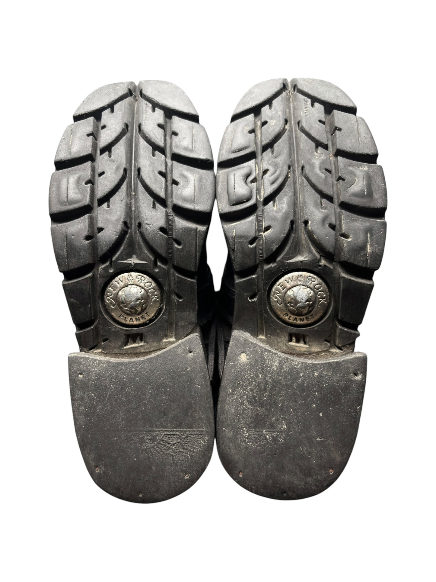 Vintage New Rock buckled raised-heel mid-calf leather boots