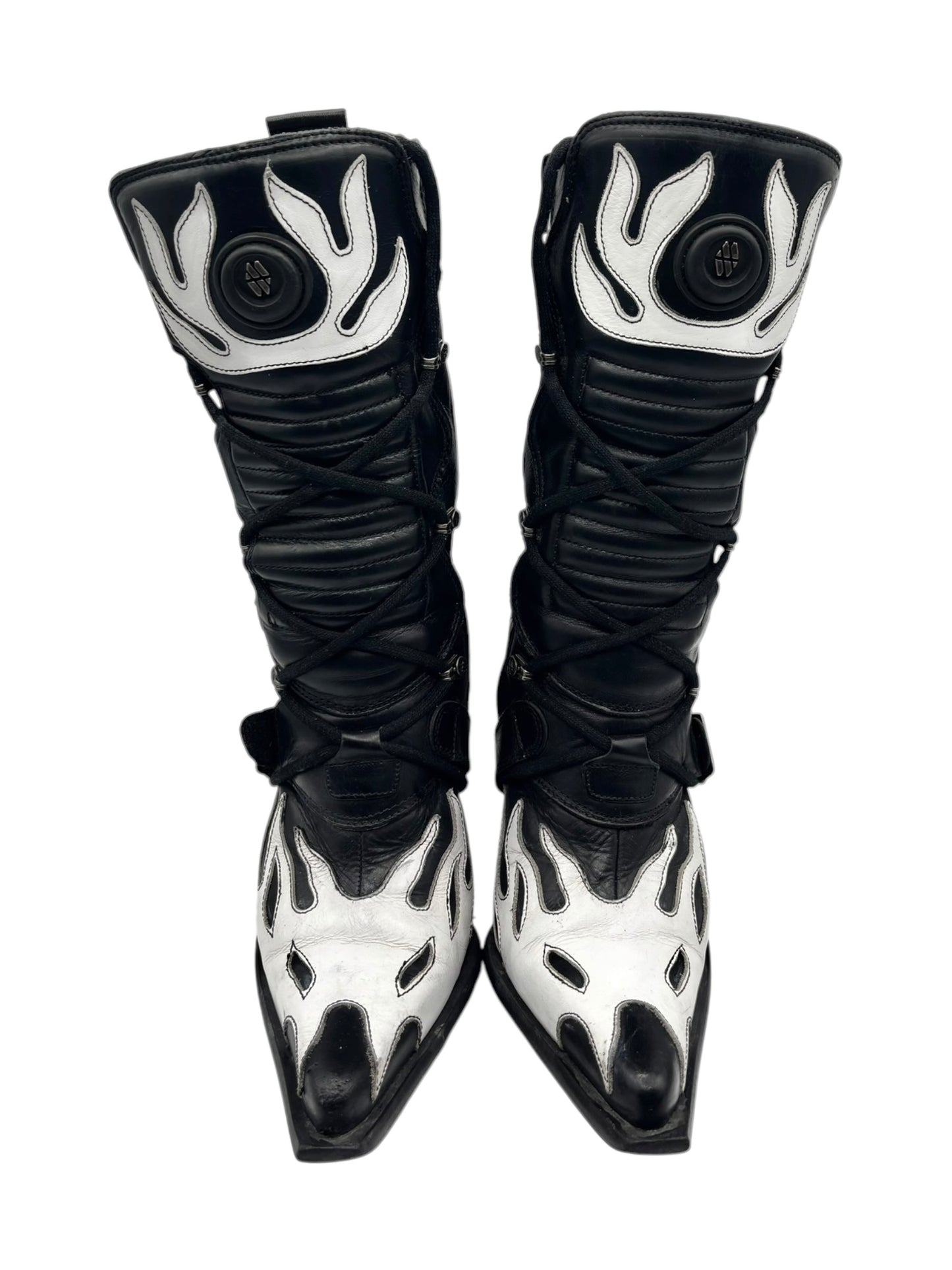 Vintage New Rock white flame pointy biker heels size 36