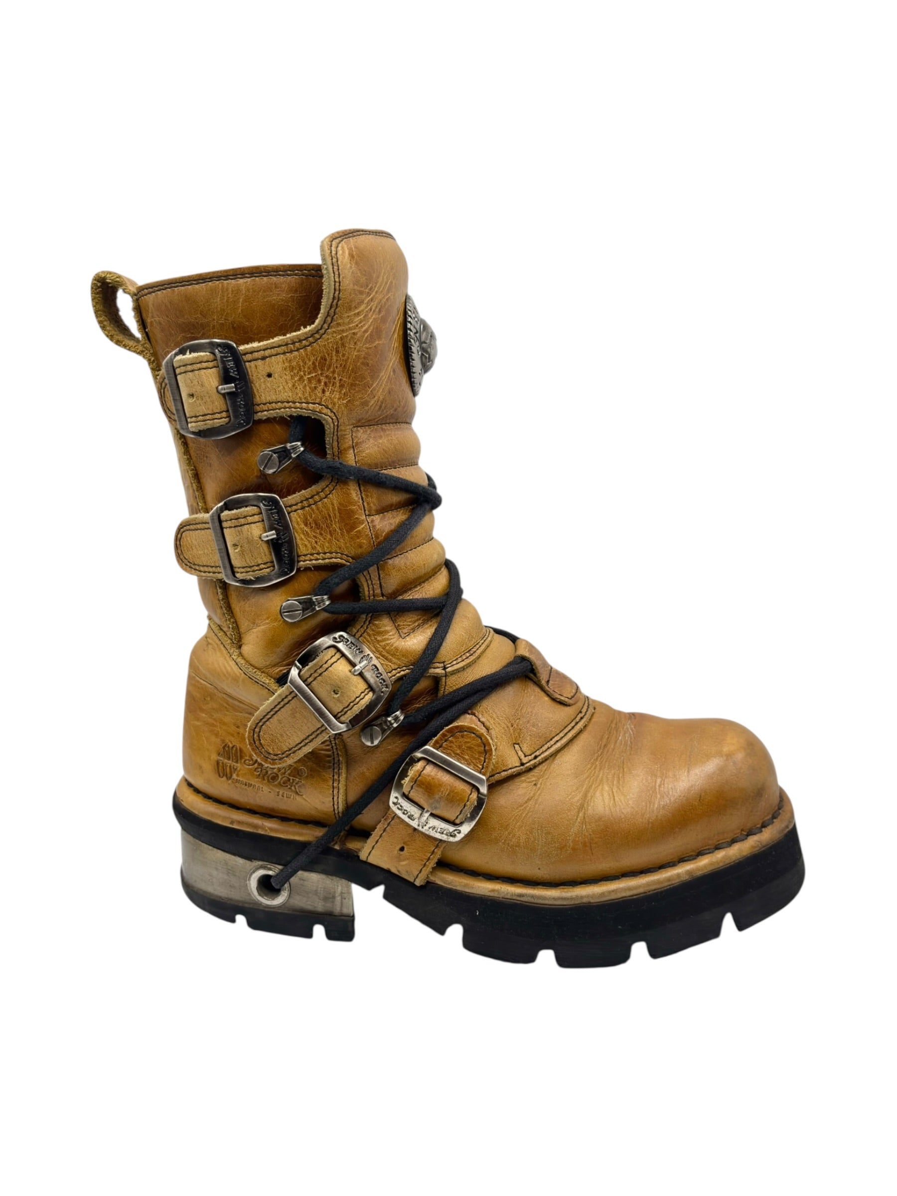 Vintage New Rock yellow raised heel leather boots size 39