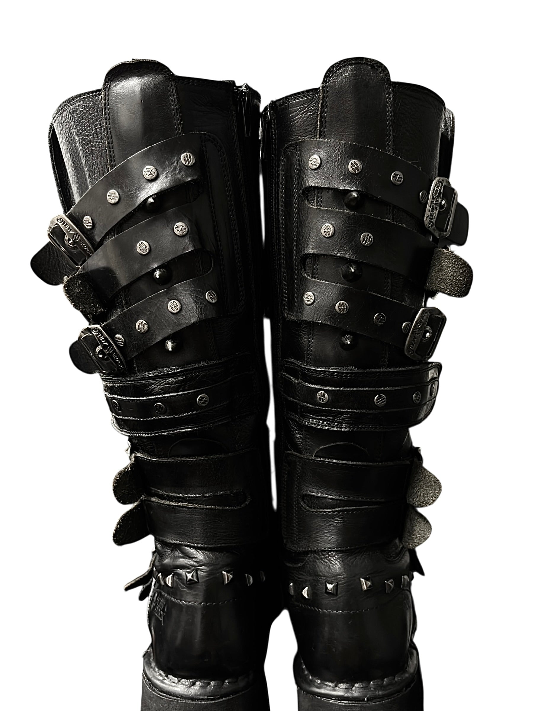 Super rare, vintage New Rock studded double neptuno knee high platform boots size 40