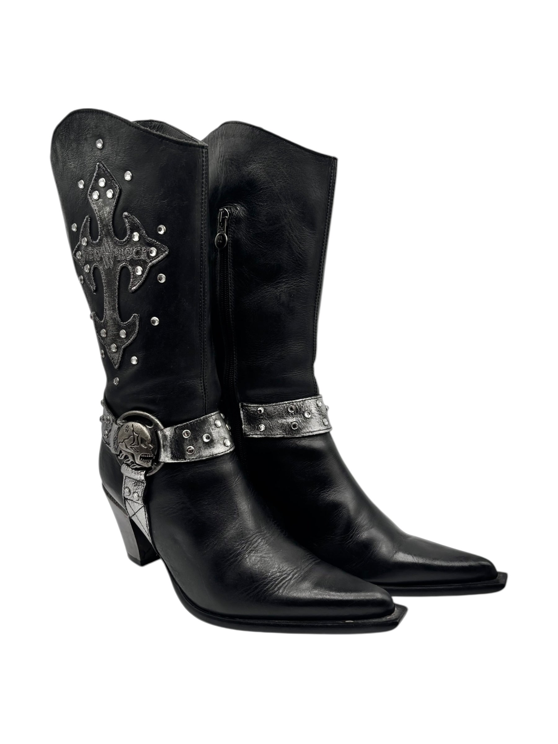 Vintage New Rock grey flame biker heels size 42