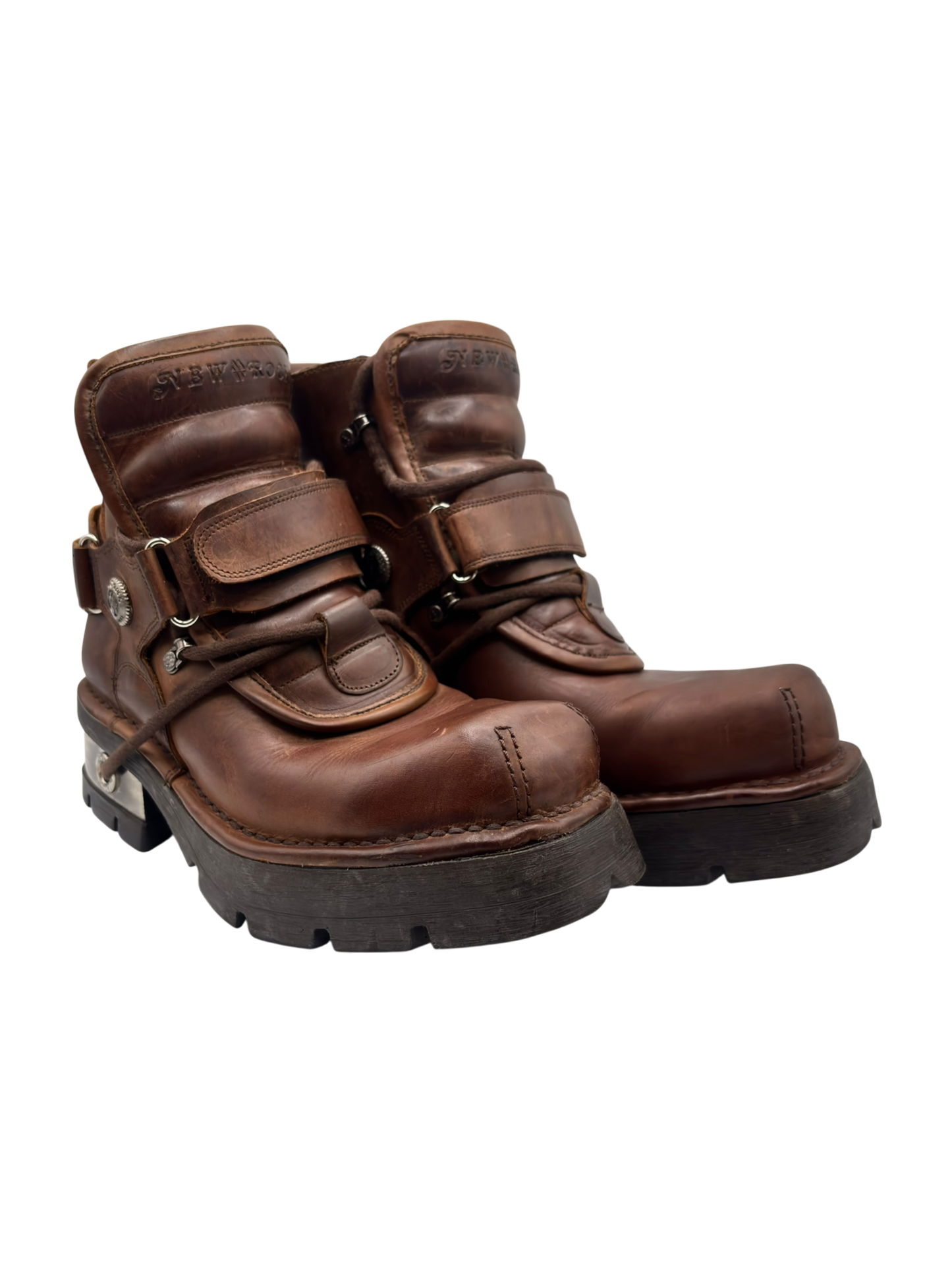 Vintage New Rock brown leather raised-heel ankle boots size 41