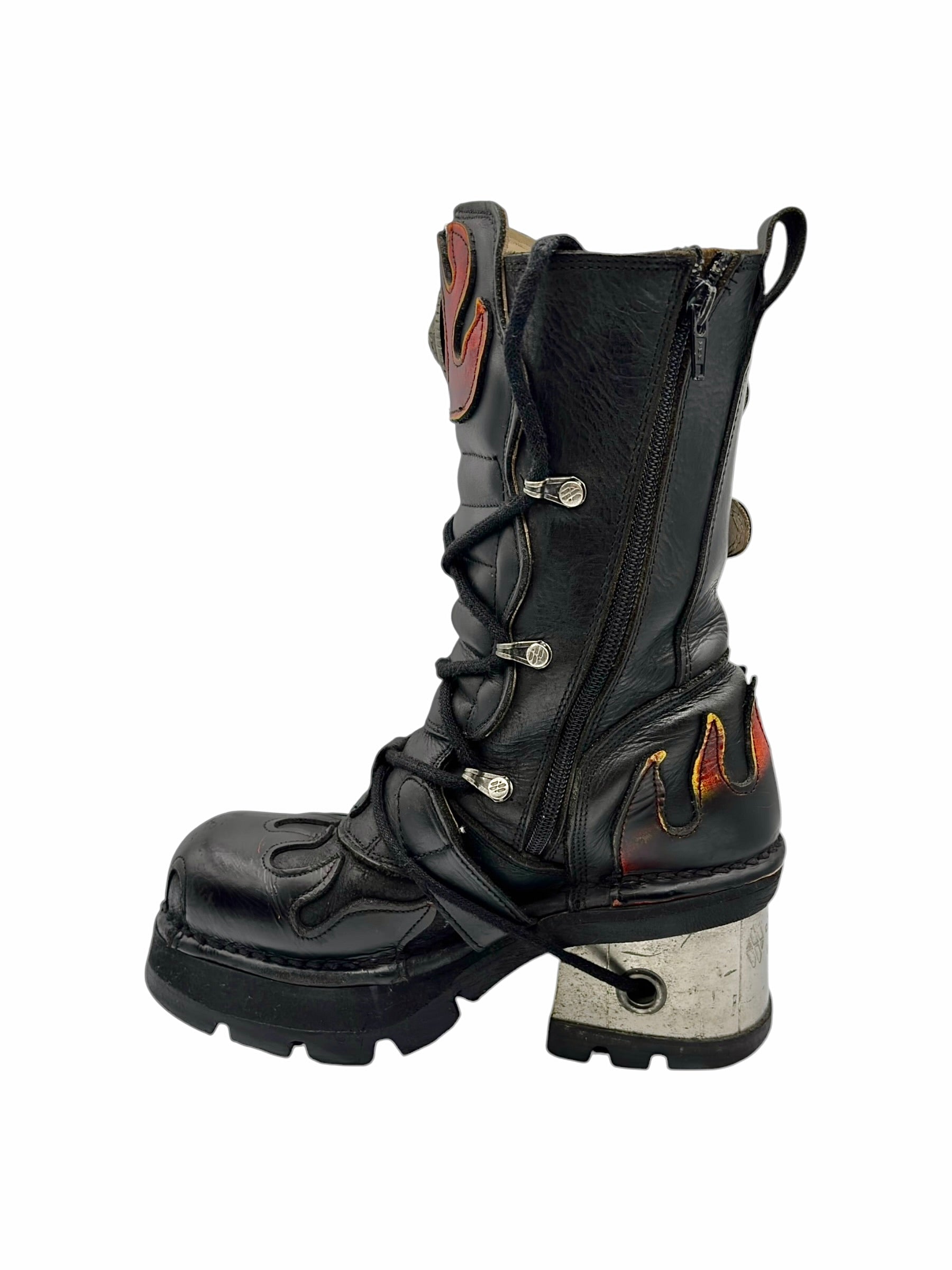 Vintage New Rock flame leather mid-calf boots size 38