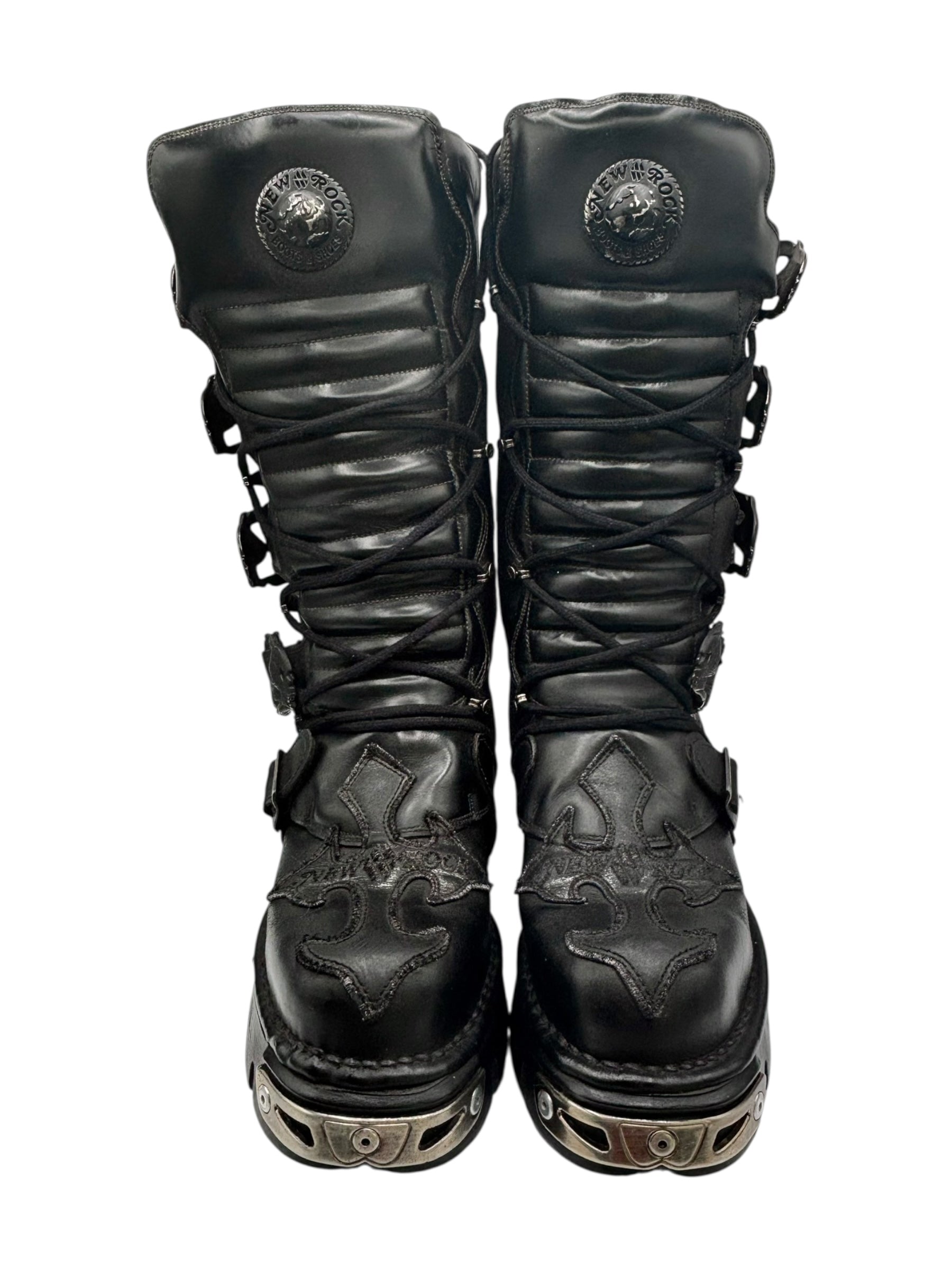 Vintage New Rock knee high leather cross boots size 41