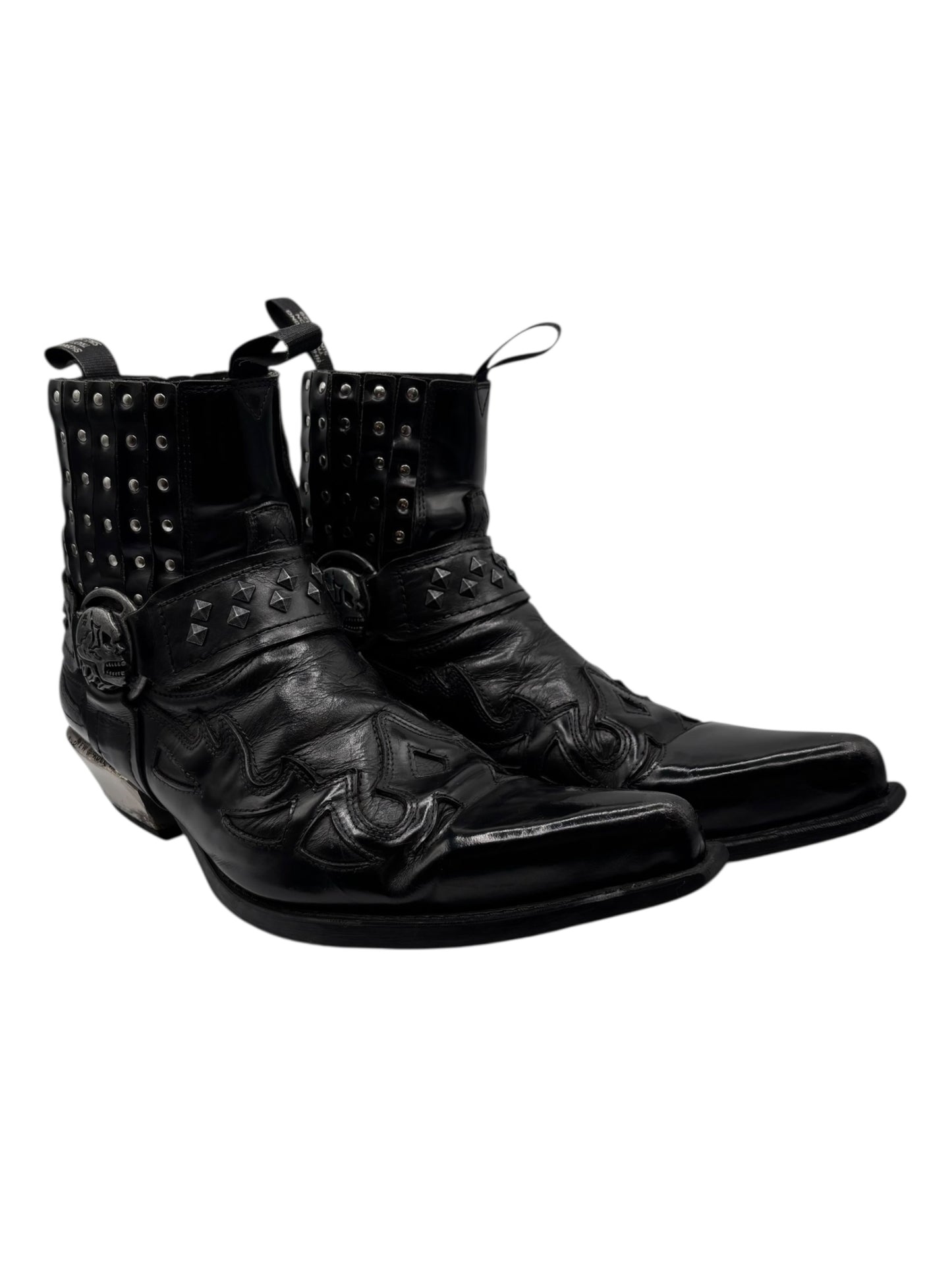 Vintage New Rock black leather cowboy boots size 45