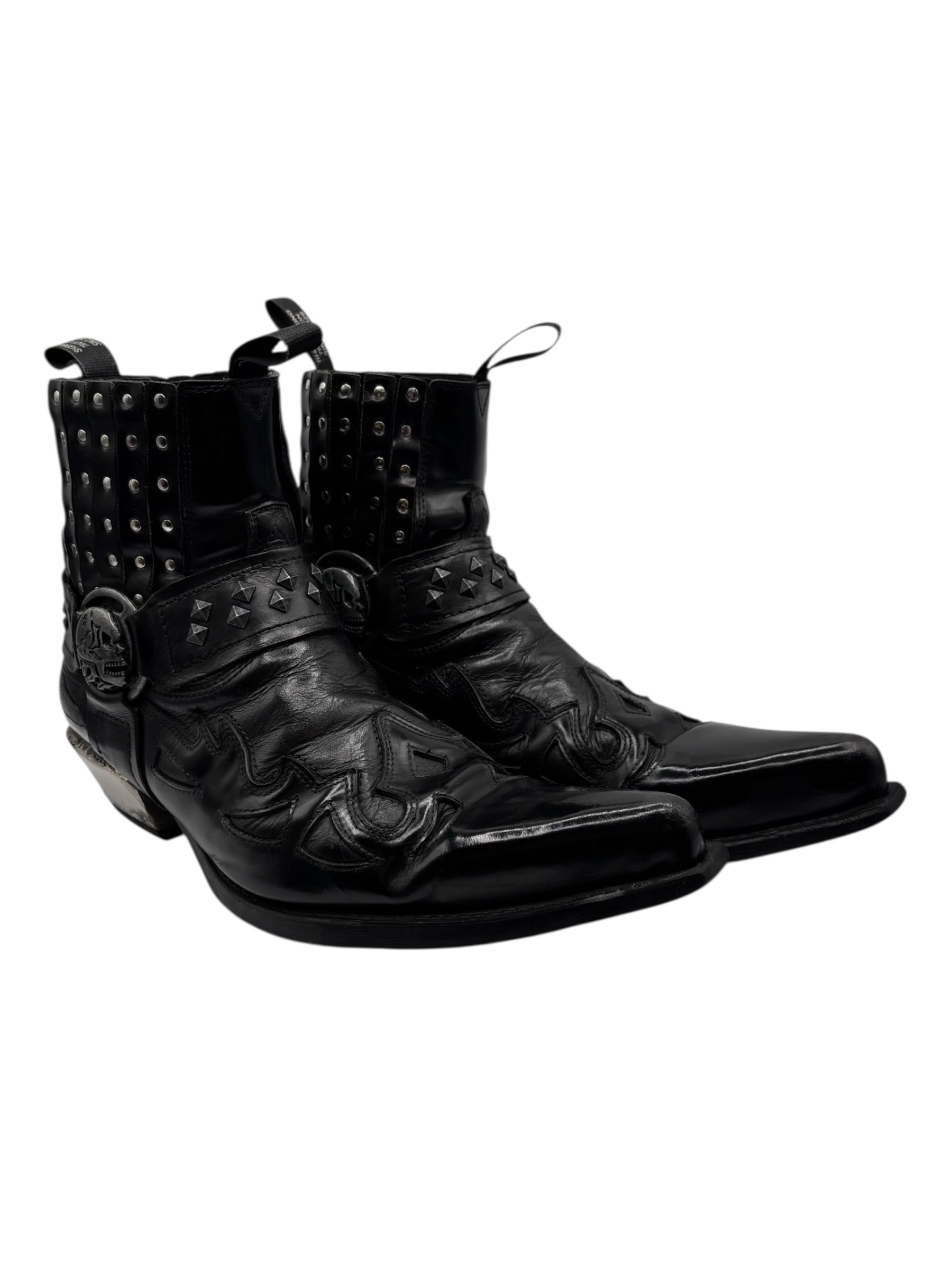 Vintage New Rock black leather cowboy boots size 45