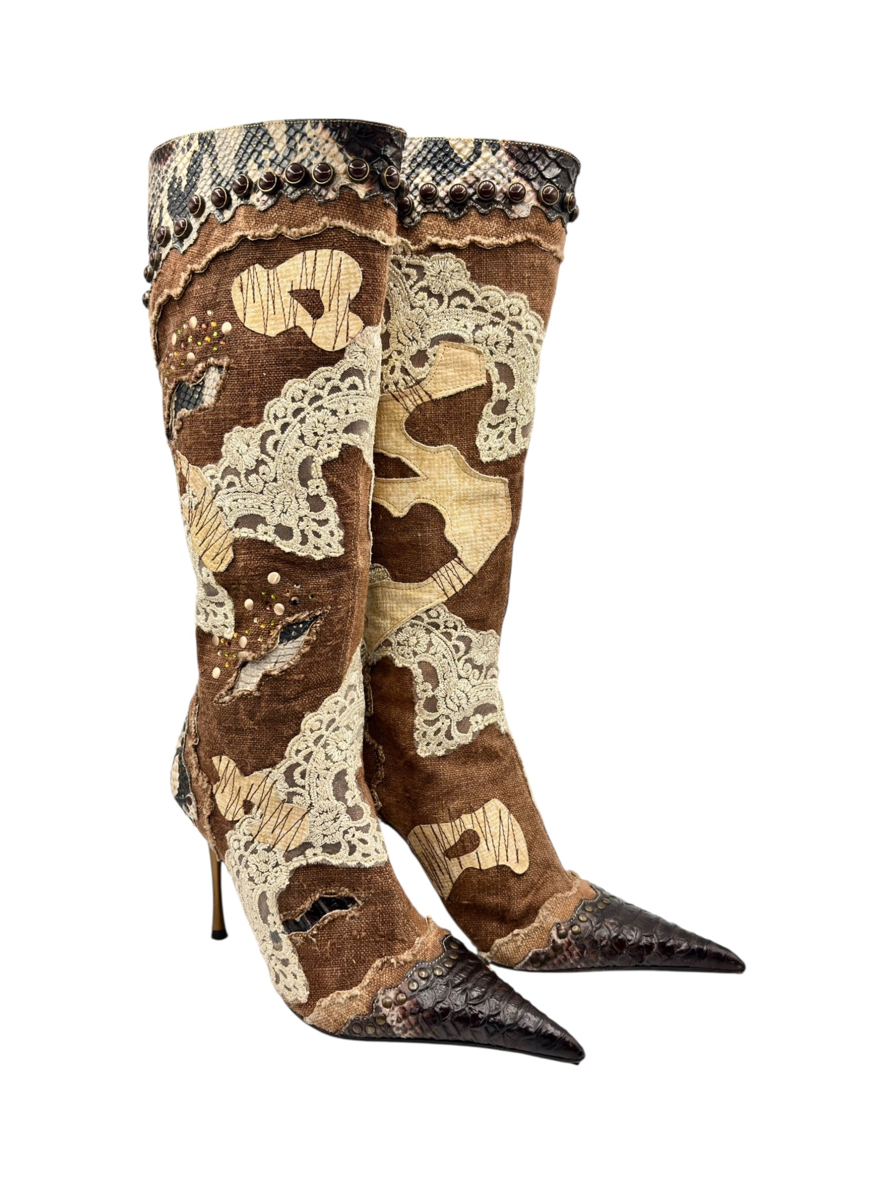 Vintage El Dantes knee high patterned boots size 37