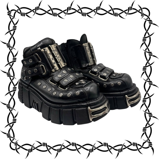 Vintage New Rock studded leather platform boots size 37