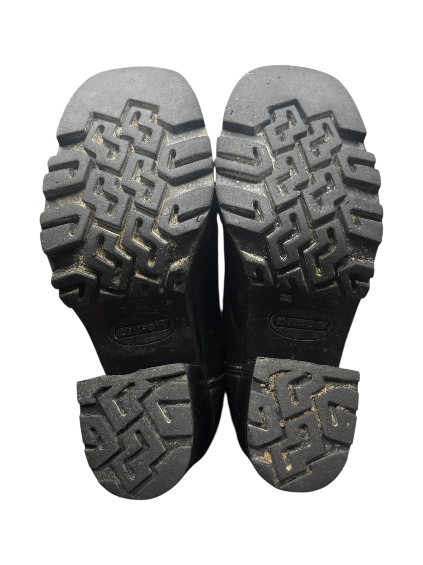 Beautiful vintage 90s Destroy knee high black block platform boots size 38