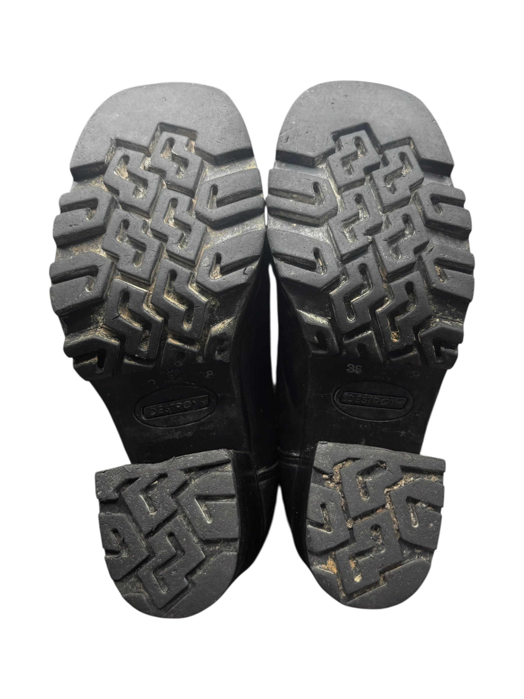 Beautiful vintage 90s Destroy knee high black block platform boots size 38