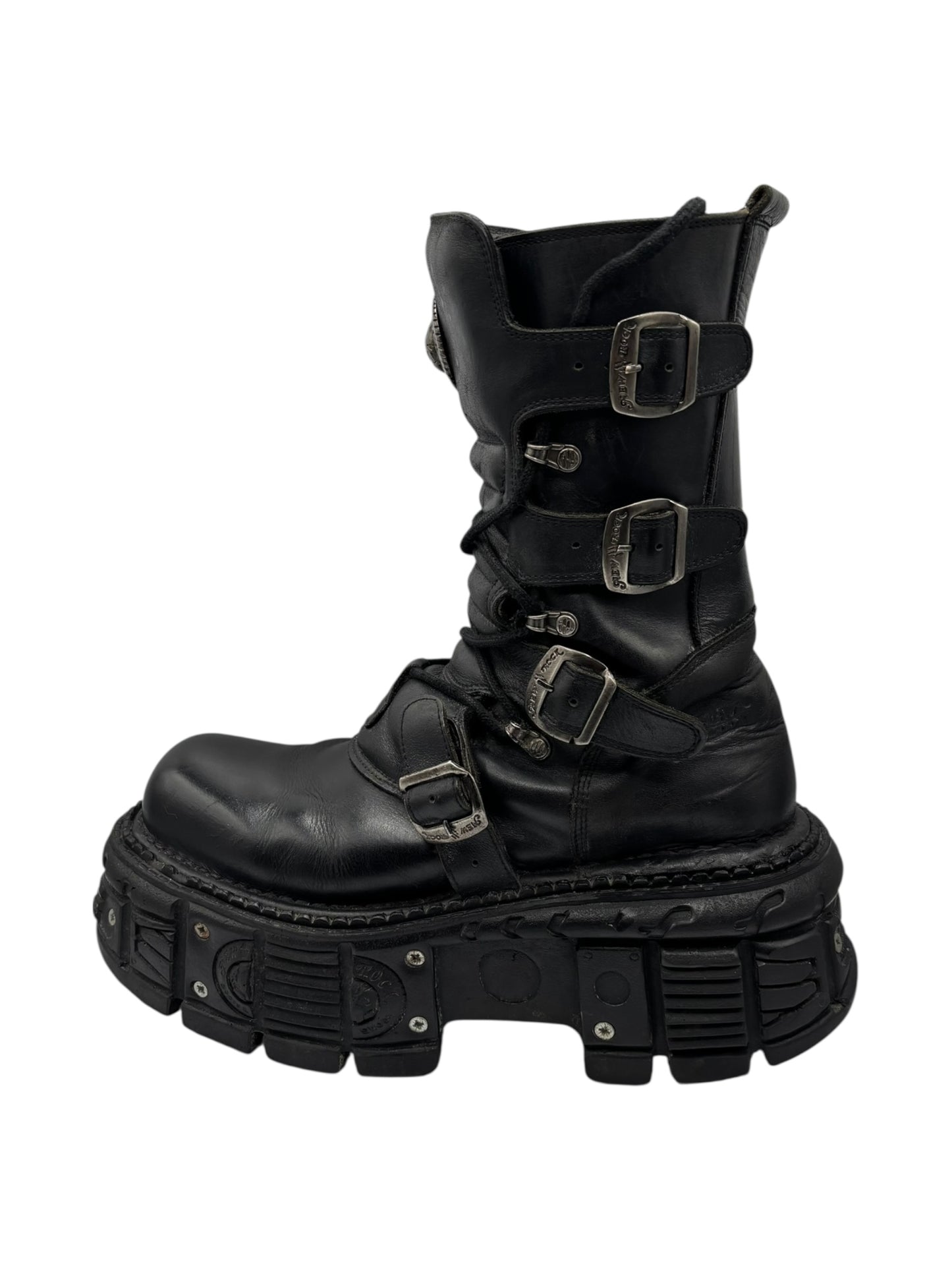 Vintage New Rock techno leather platform boots size 46