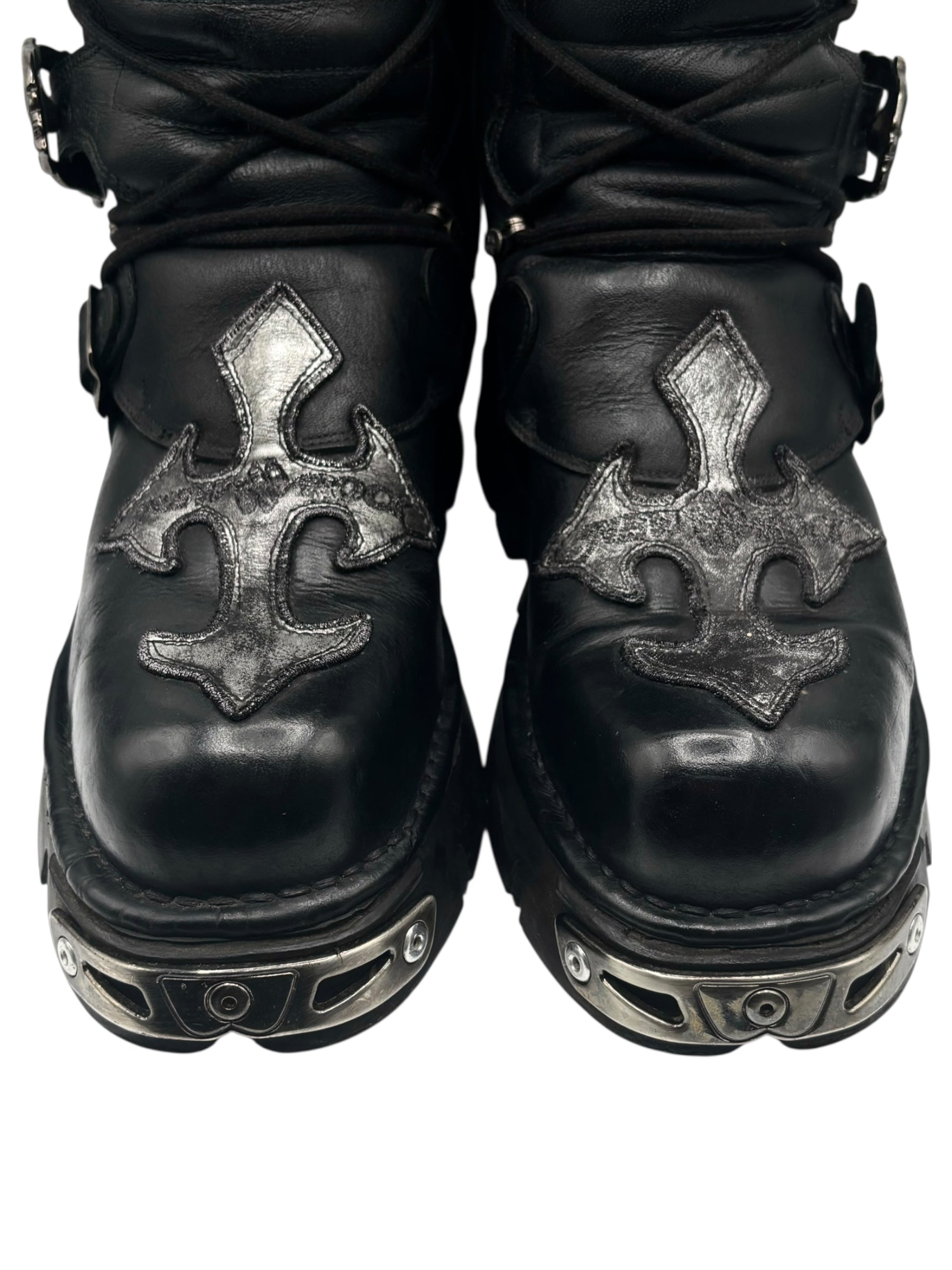 Vintage New Rock knee high leather cross boots size 46