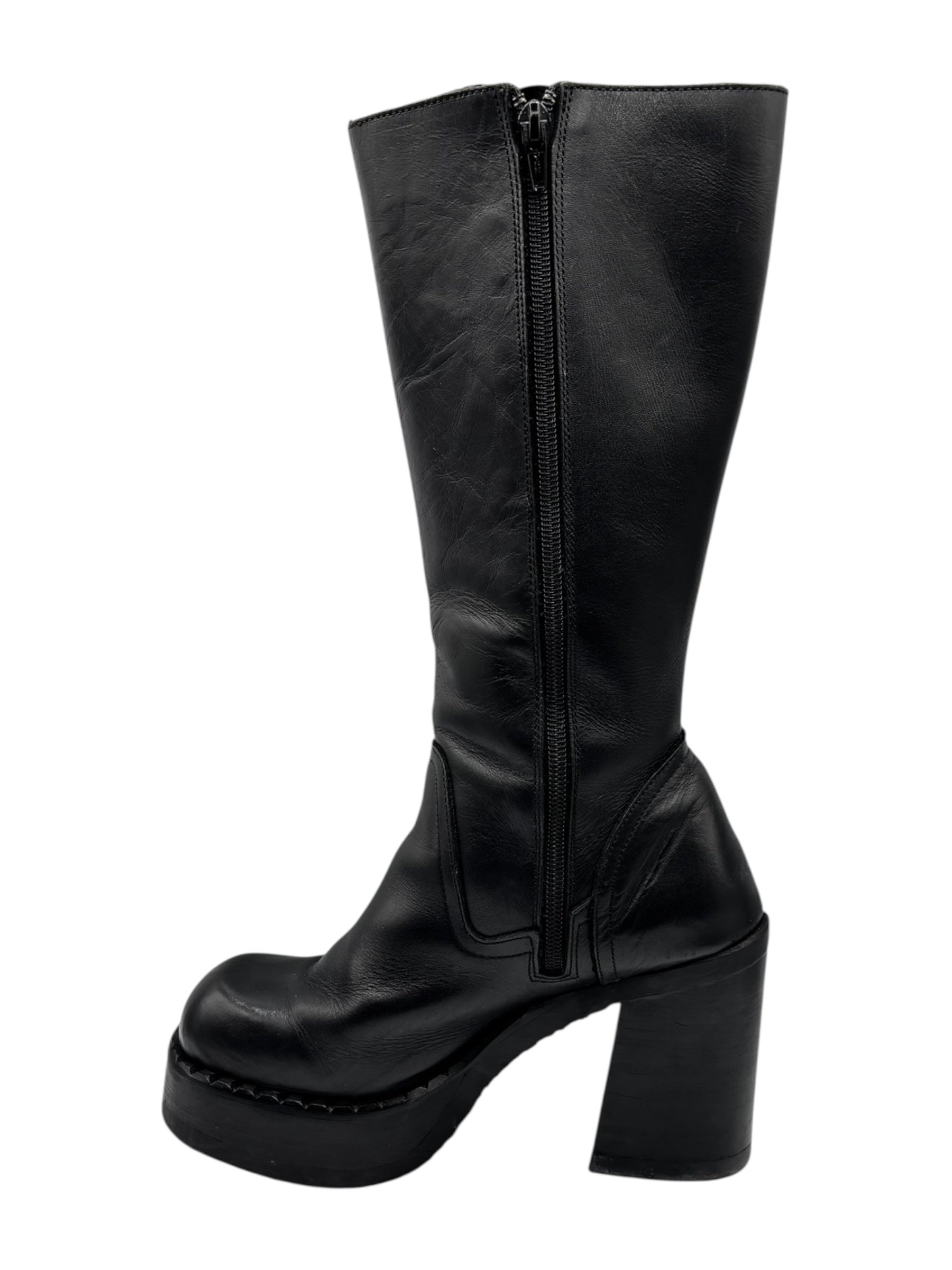 Beautiful vintage 90s Destroy knee high black block platform boots size 38